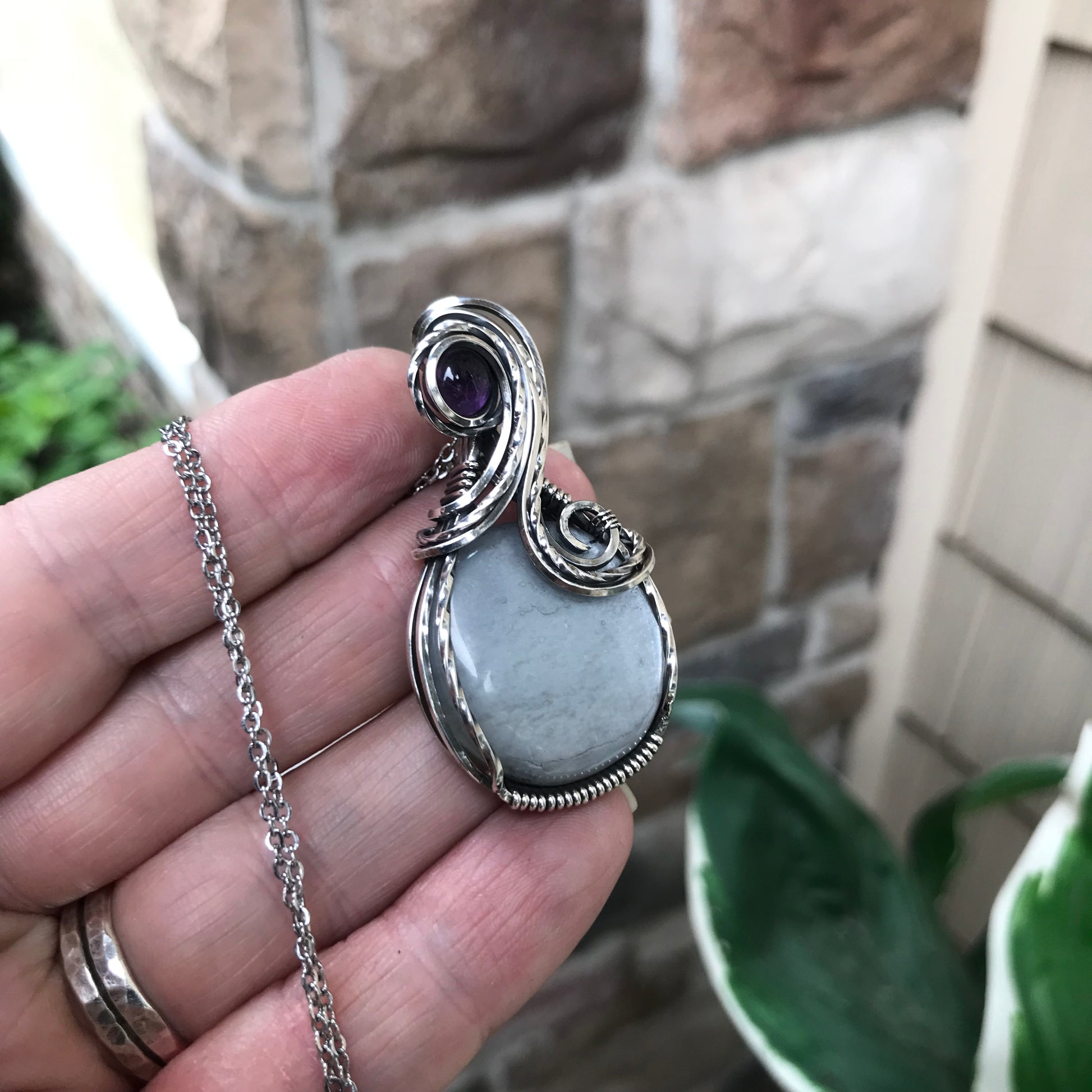 Silver Sheen Obsidian & Amethyst Silver Pendant