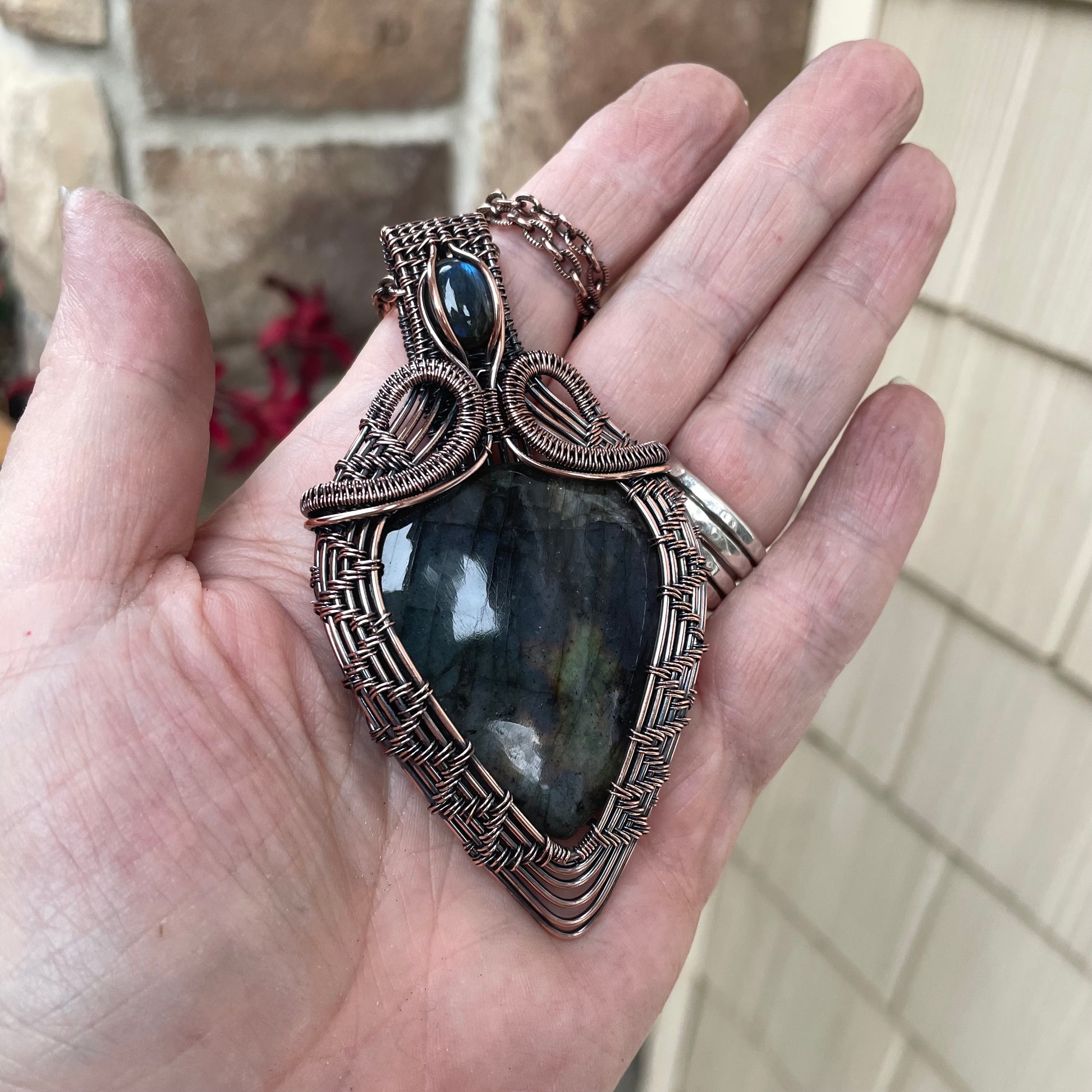 Blue Purple Labradorite Woven Copper Pendant