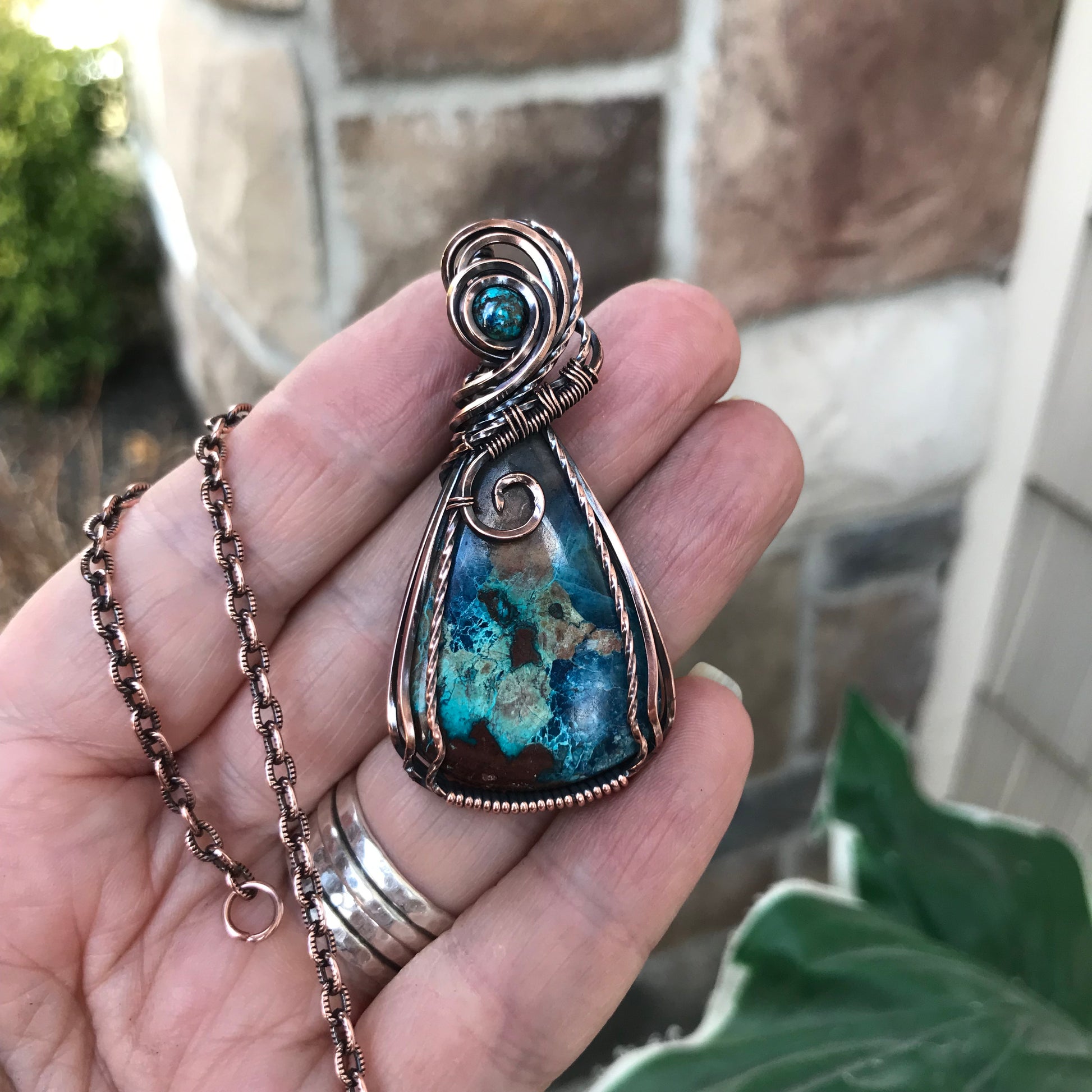 Shattuckite with Chrysocolla Accent Copper Necklace