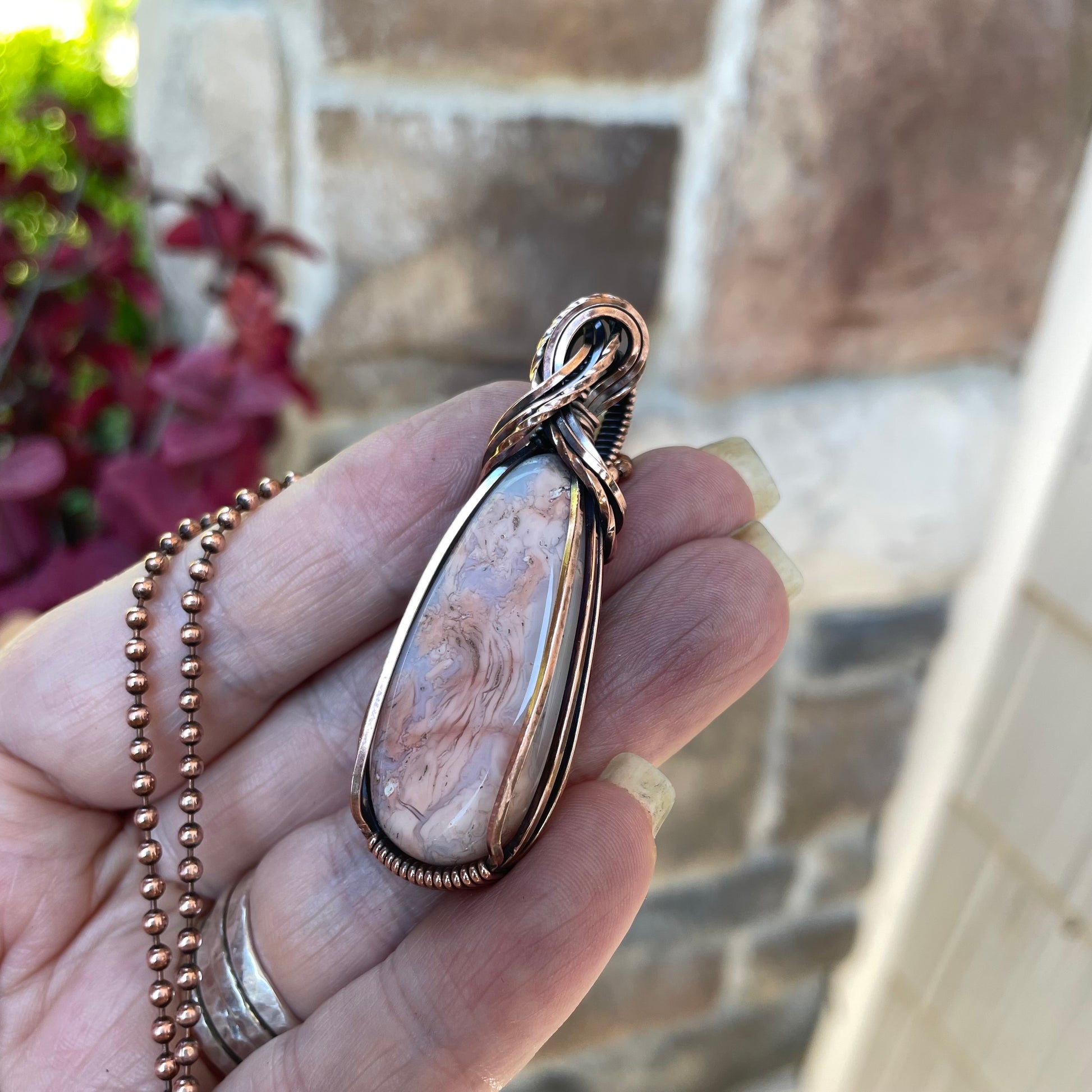 Cotton Candy Slender Teardrop Copper Necklace