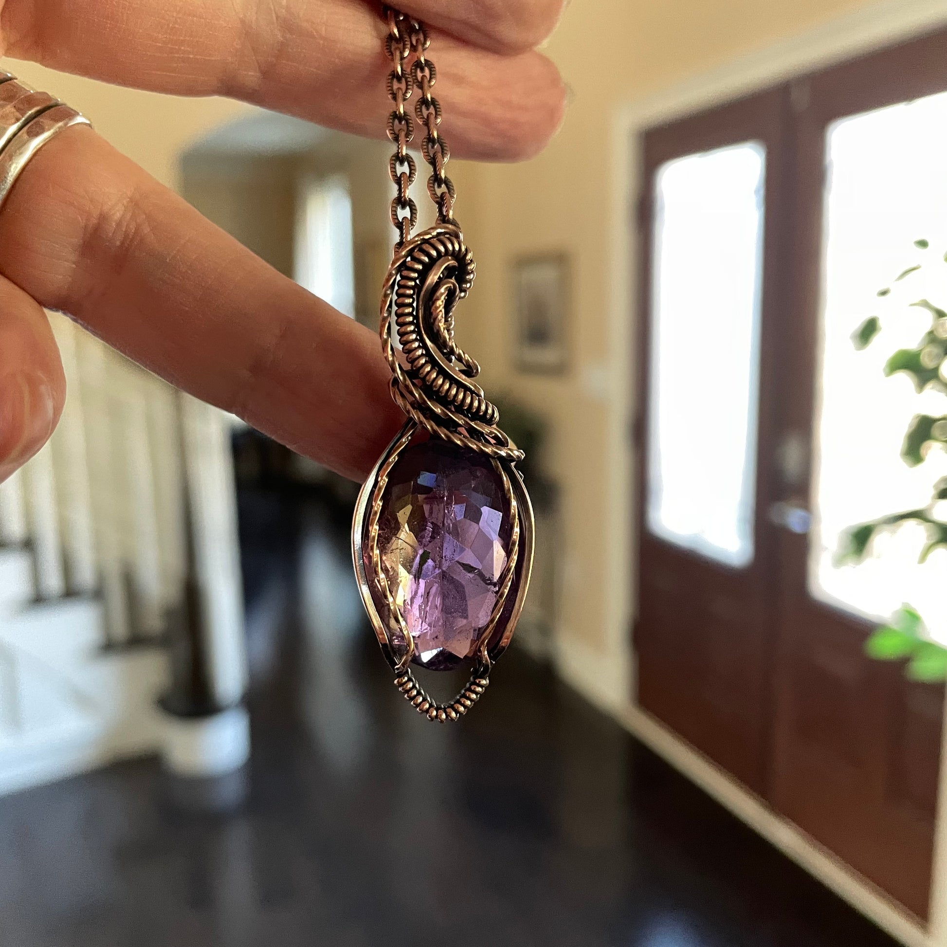 Faceted Ametrine Copper Pendant