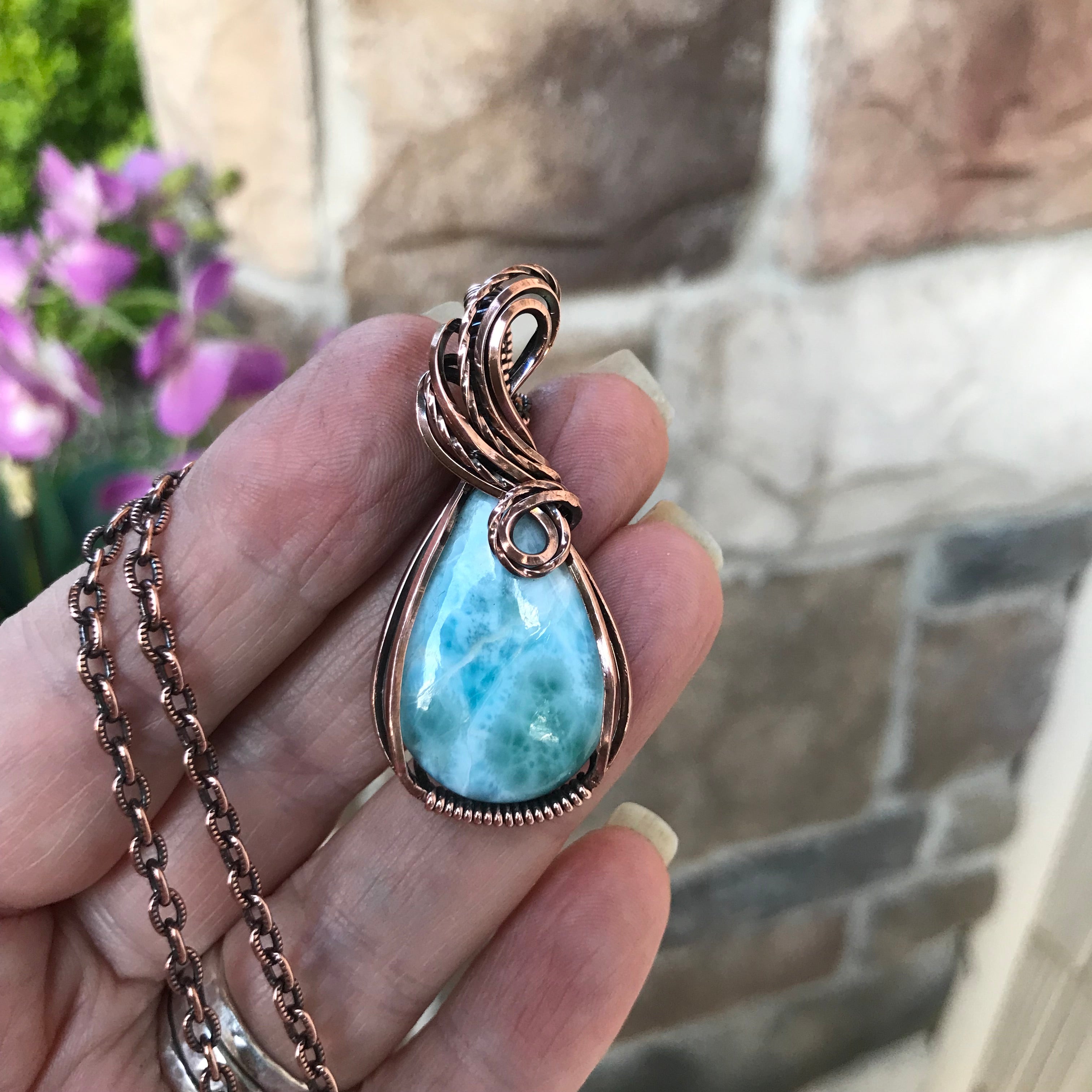 Larimar Small Teardrop Copper Pendant