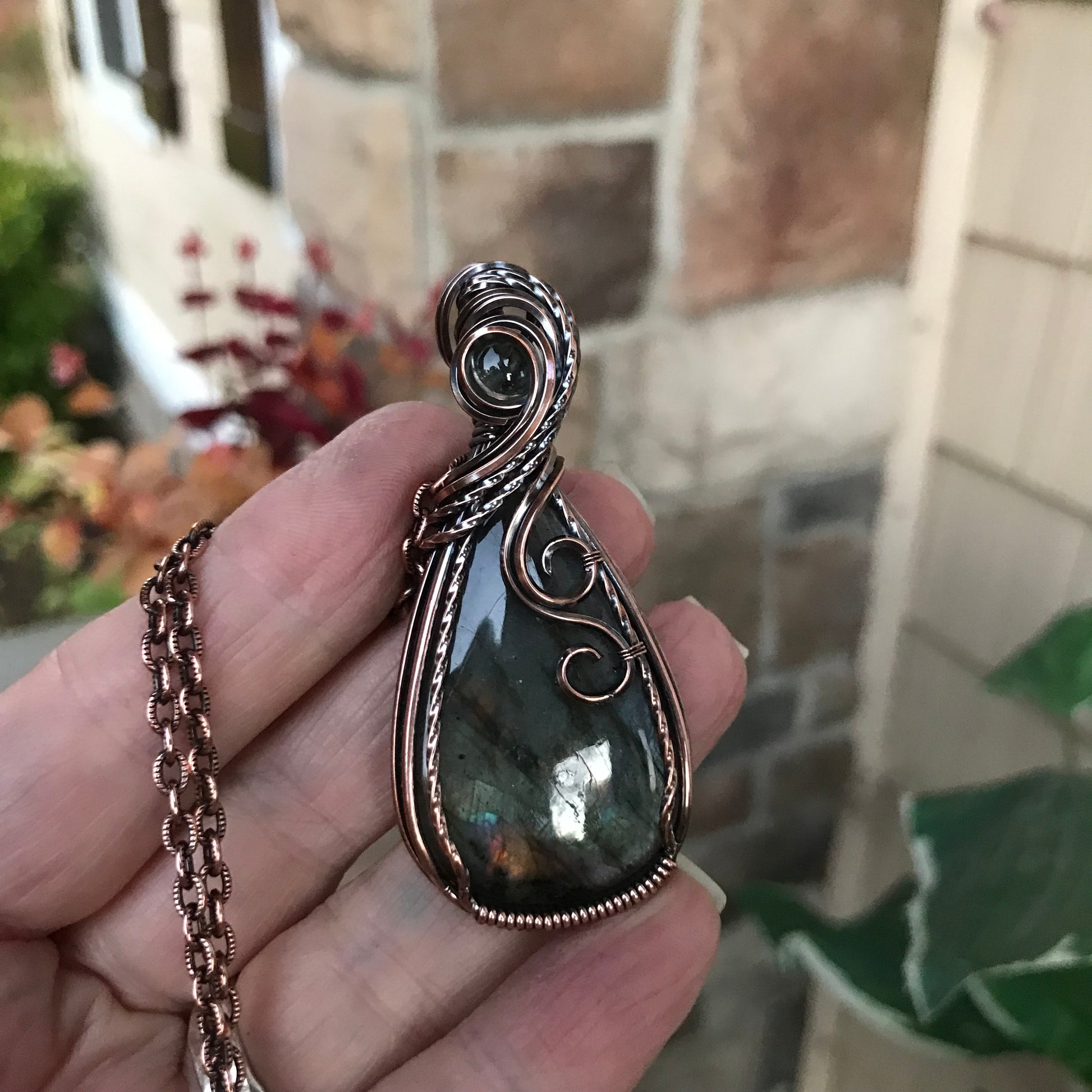 Sage Green Labradorite & Prasiolite Copper Pendant