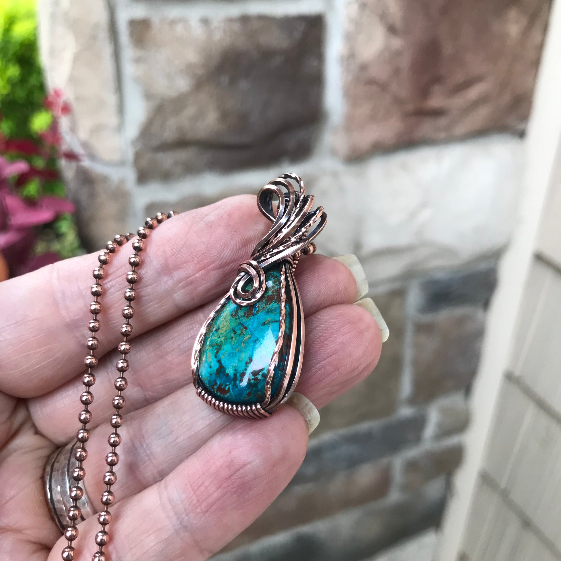 Chrysocolla Teardrop Copper Pendant