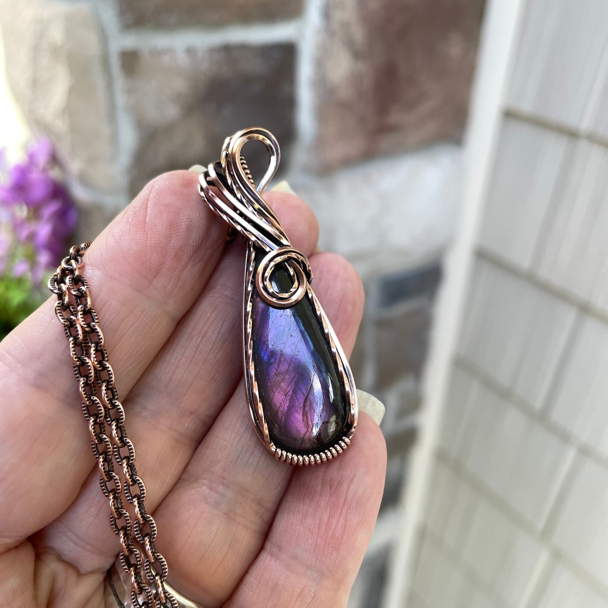 Purple Labradorite Copper Pendant