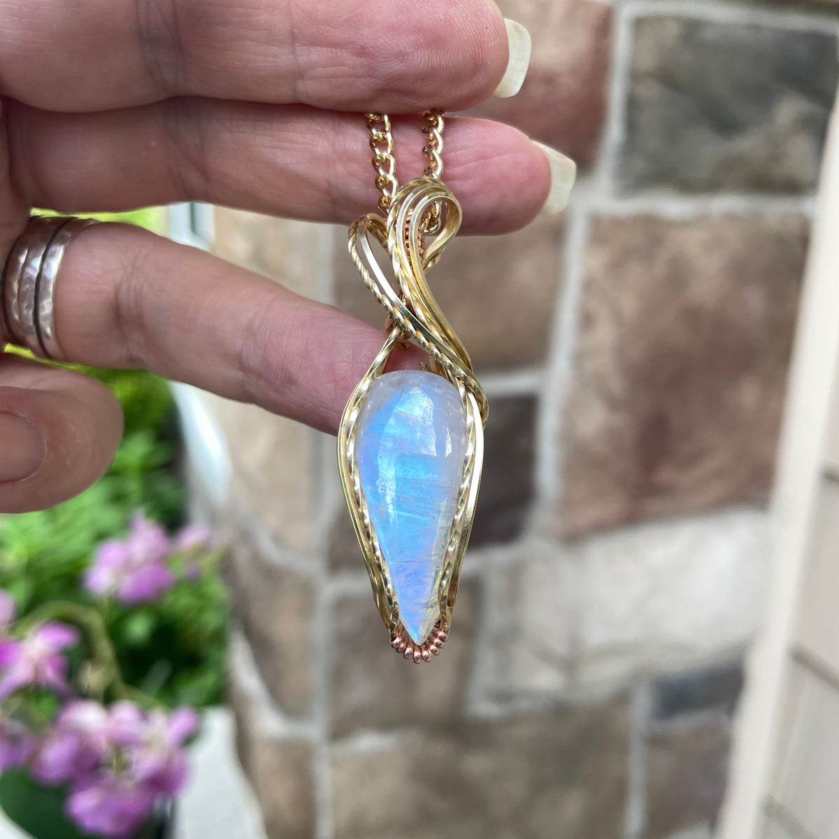 Moonstone Teardrop Brass Pendant