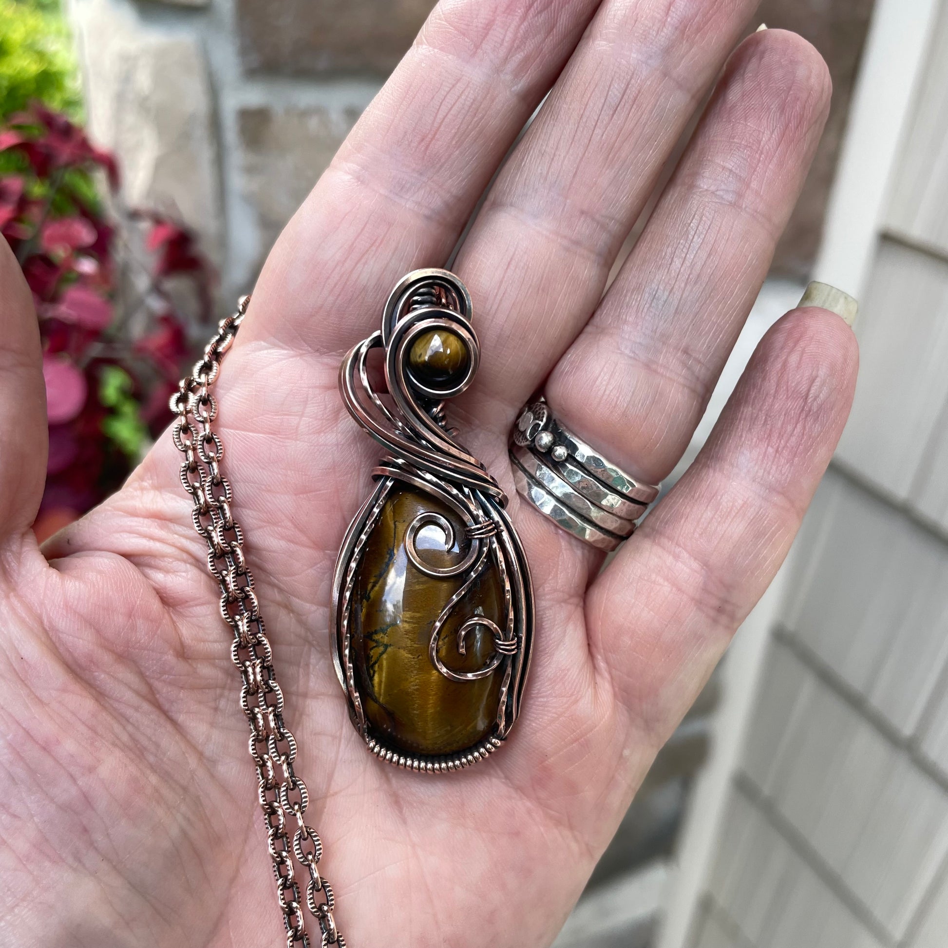 Tiger Eye Oval Copper Pendant