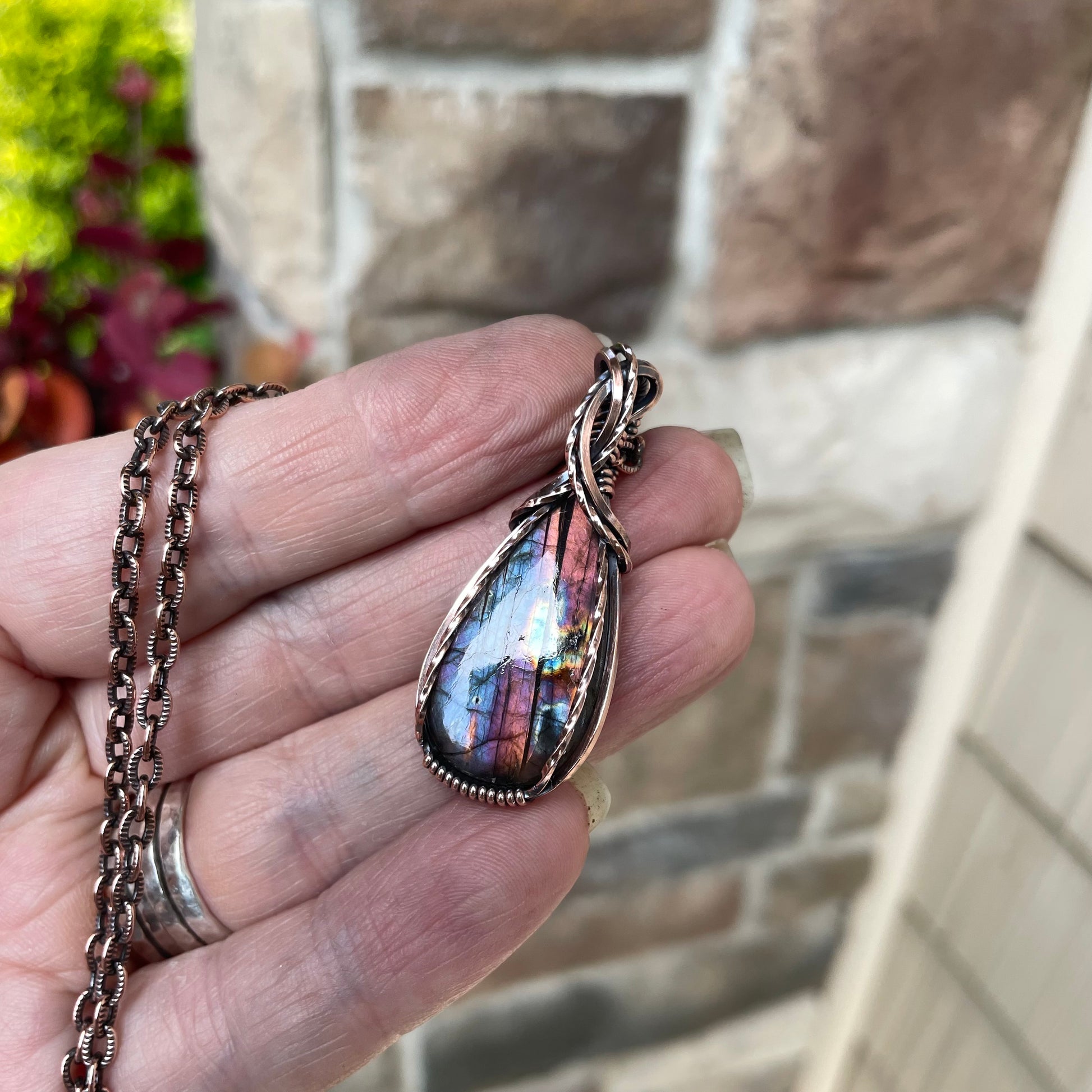 Amber Purple Small Labradorite Copper Necklace