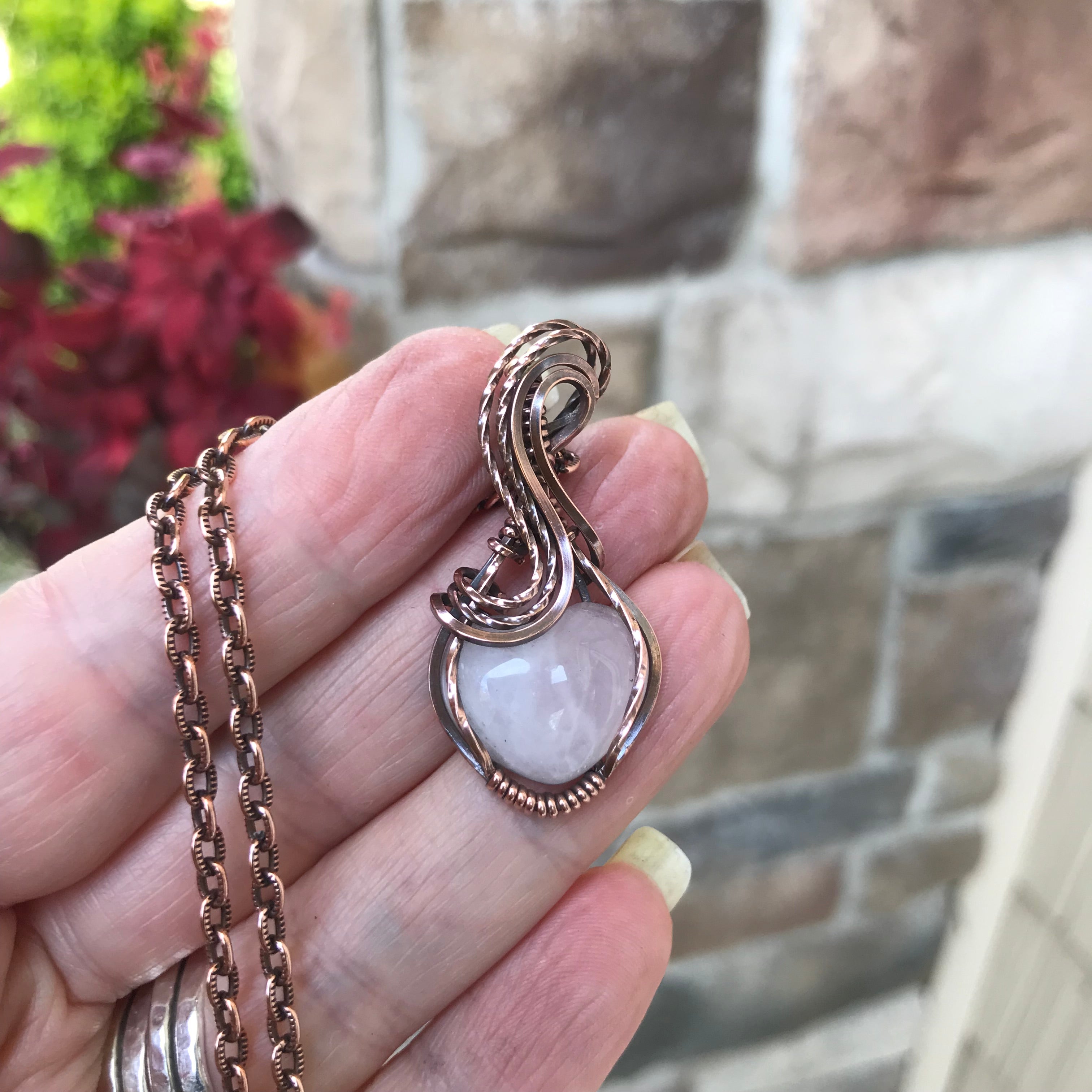 Rose Quartz Copper Heart Pendant