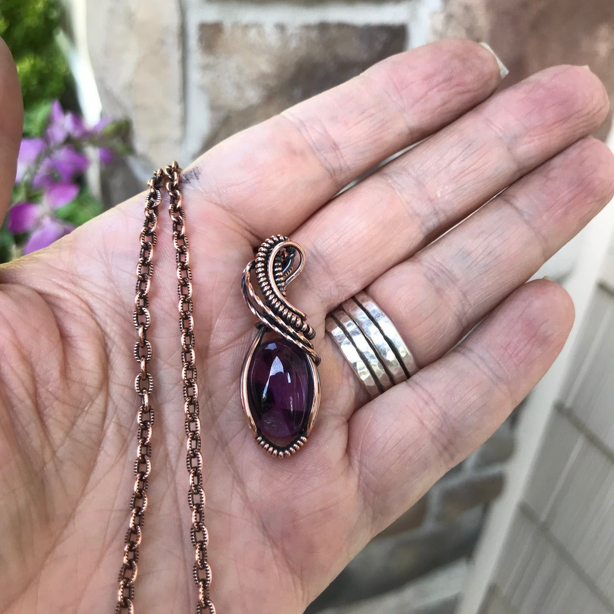 Amethyst Small Oval Copper Necklace