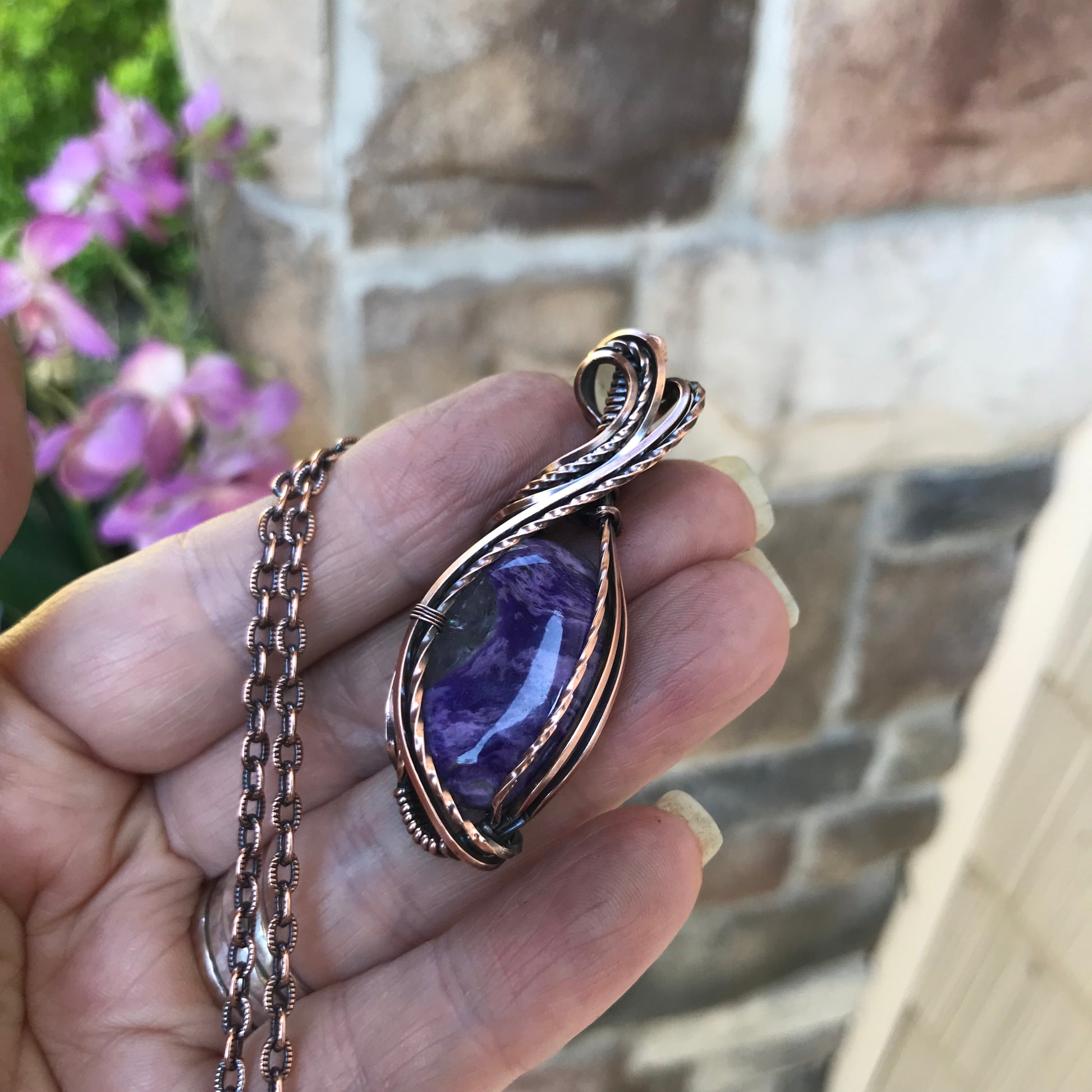 Charoite Oval Copper Pendant