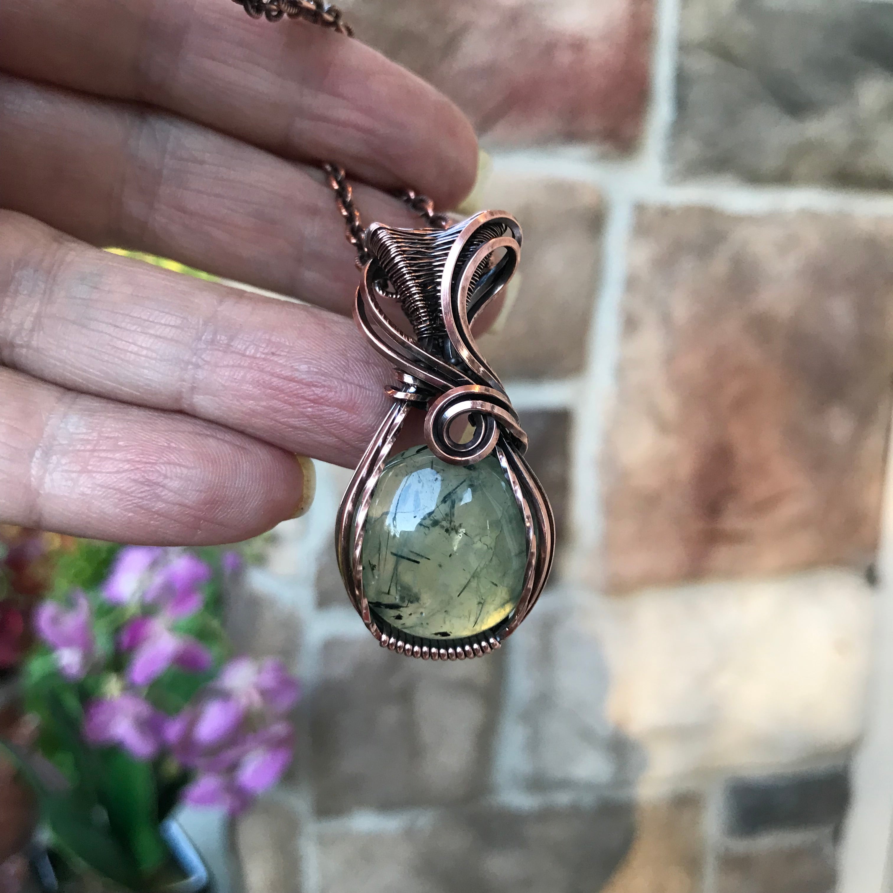 Prehnite Small Copper Pendant