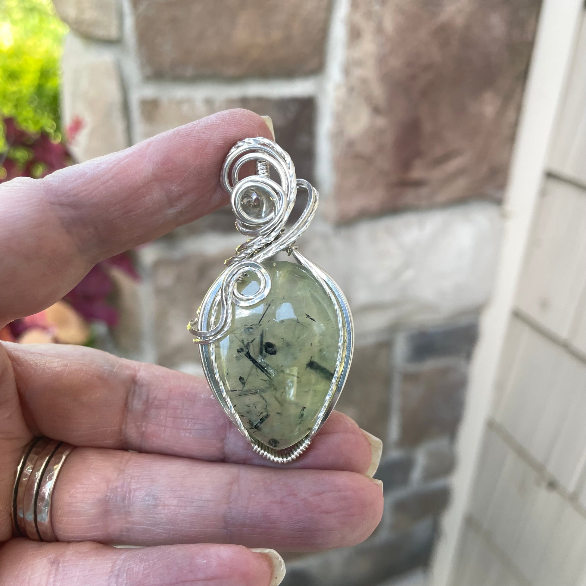 Prehnite & Prasiolite Silver Pendant