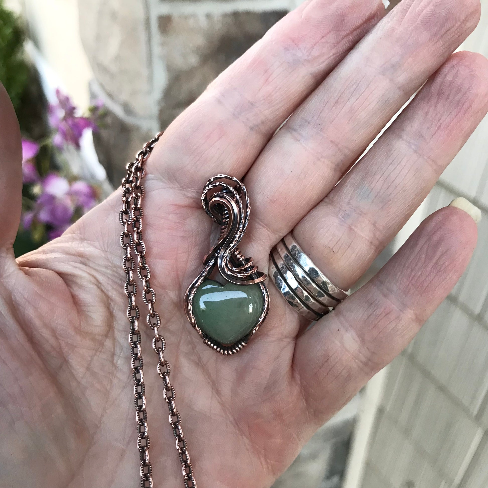 Aventurine Small Heart Copper Necklace