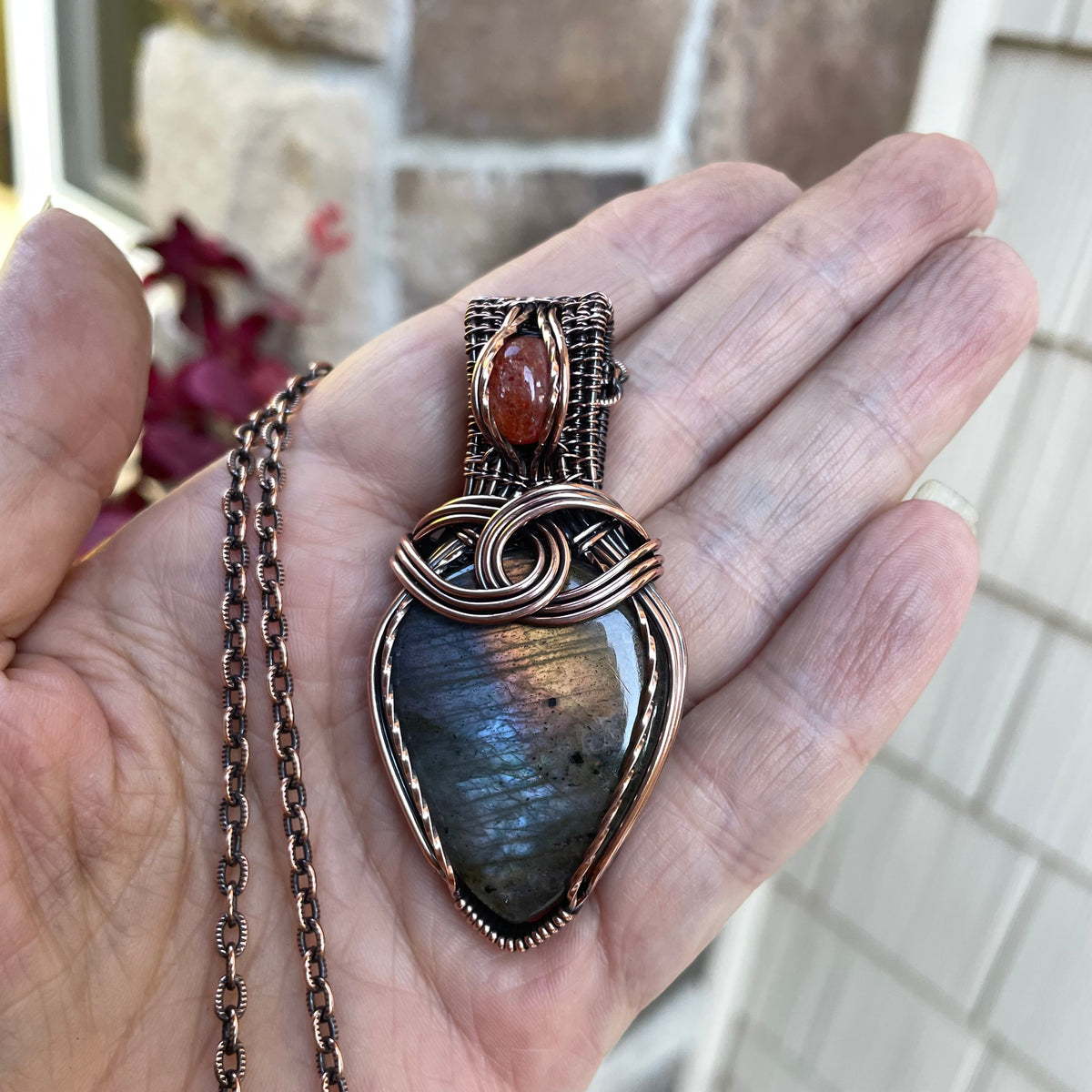 Blue Gold Labradorite & Sunstone Copper Necklace
