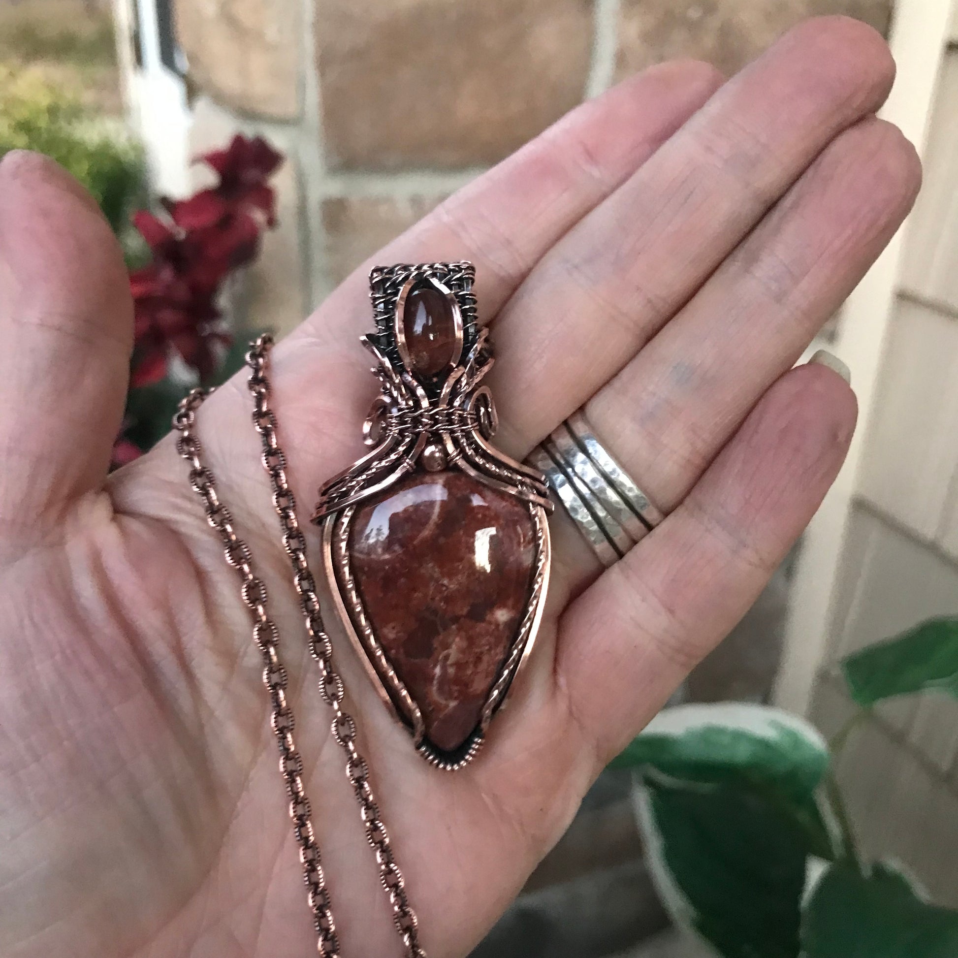 Wildeye Jasper & Sunstone Pendant in Oxidized Copper