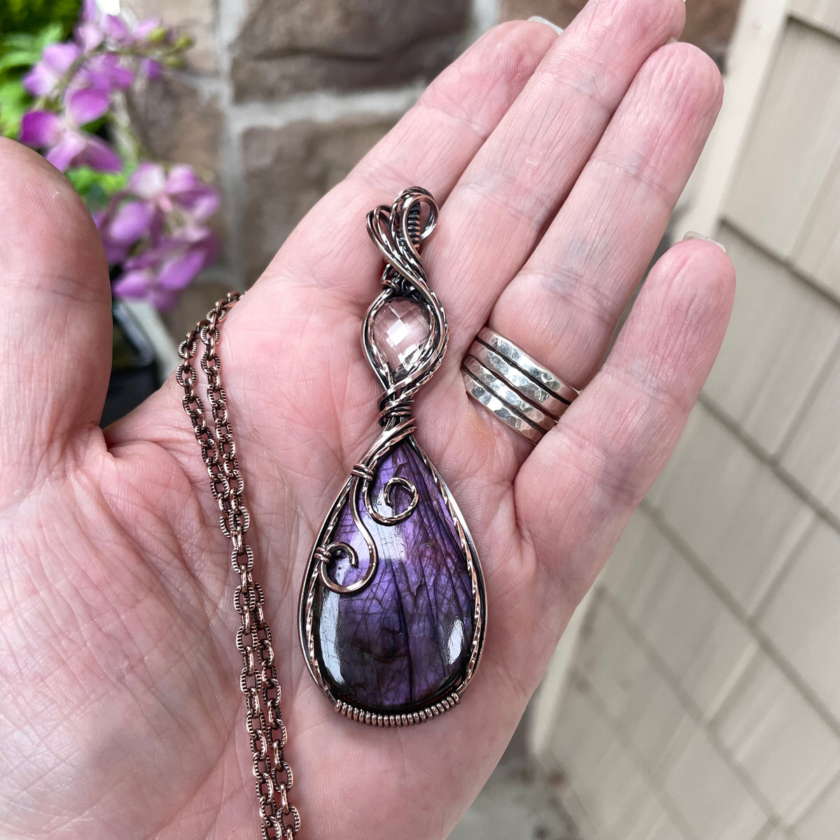 Purple Labradorite & Pink Amethyst Copper Necklace
