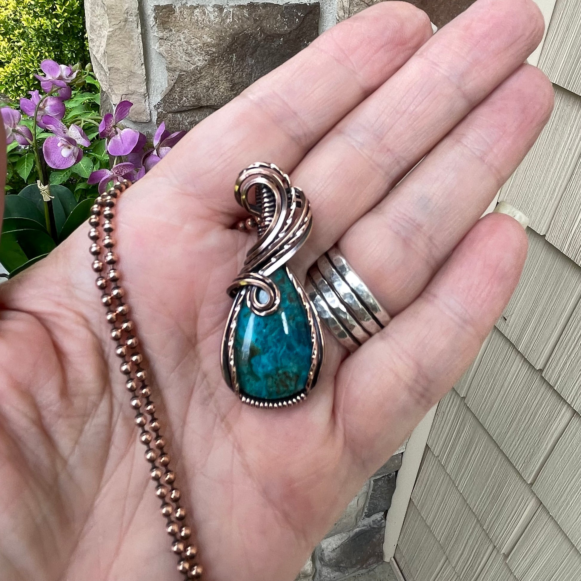 Chrysocolla Teardrop Copper Pendant