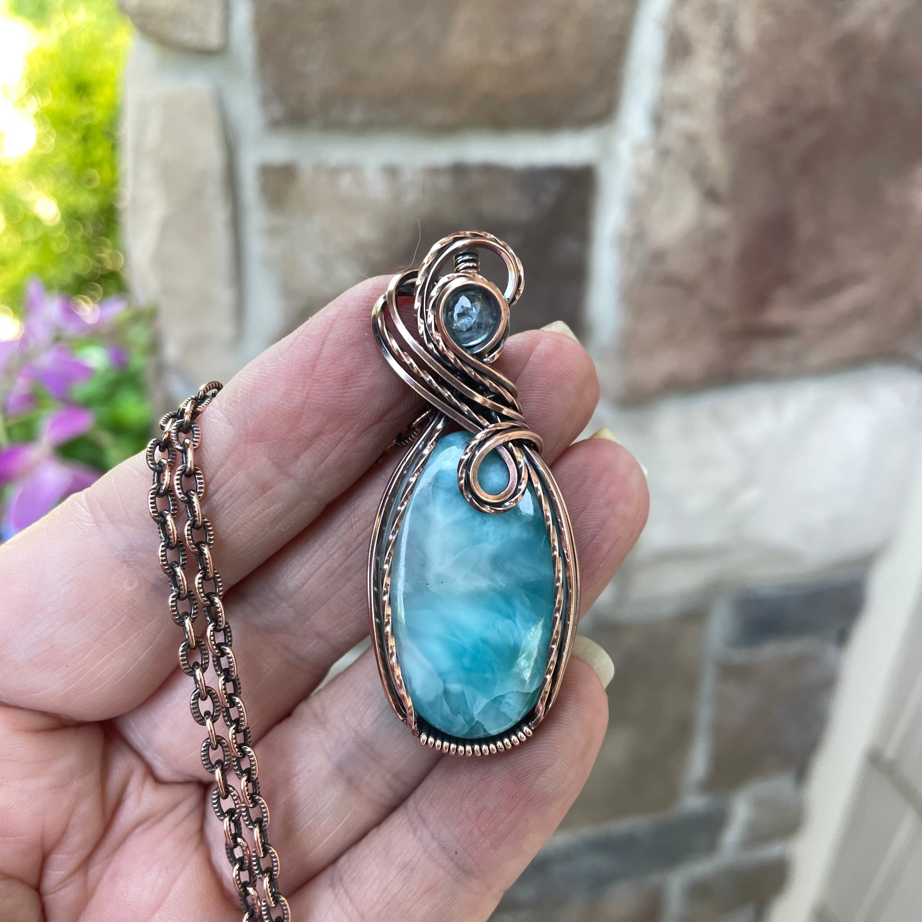 Larimar & Aquamarine Oval Copper Necklace