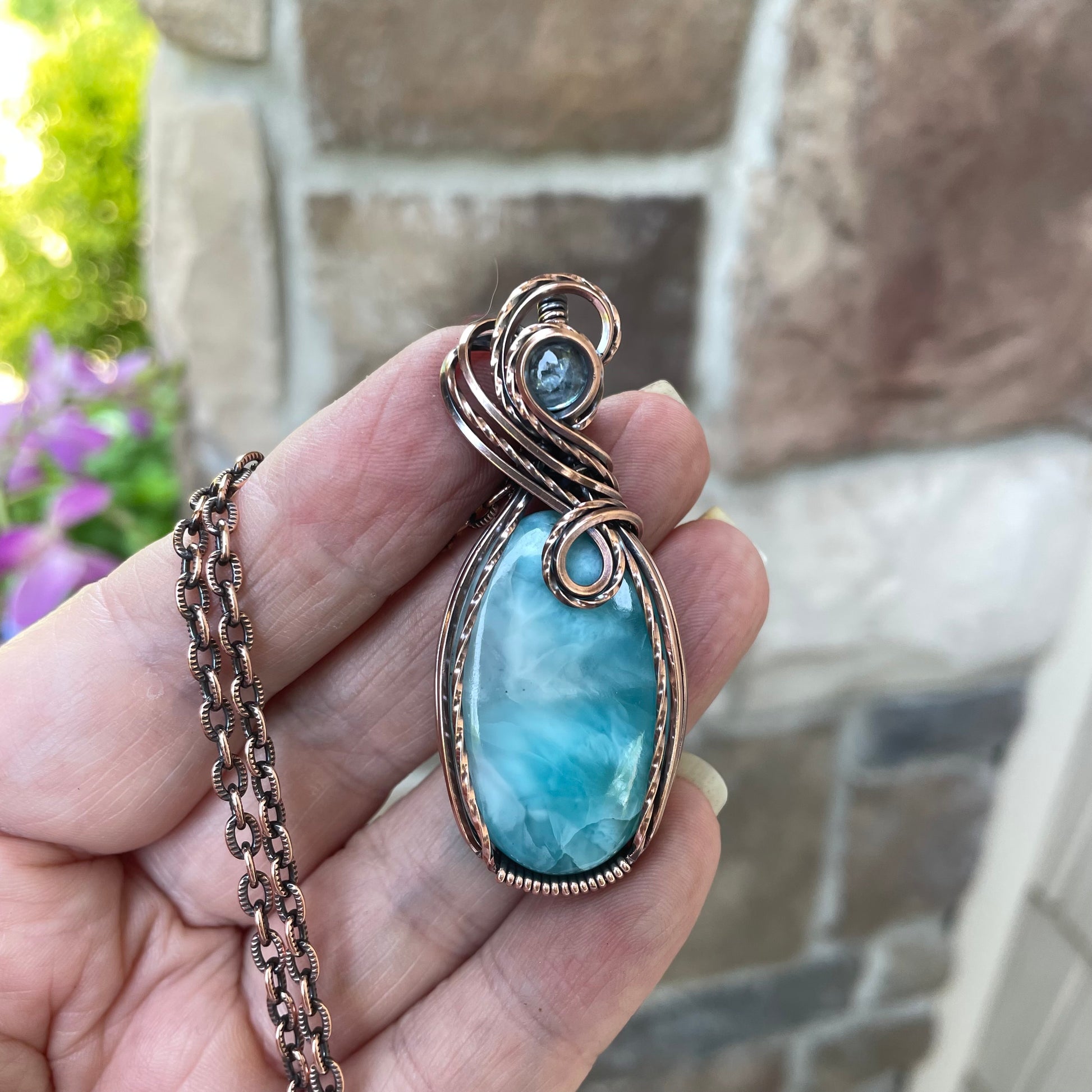 Larimar & Aquamarine Oval Copper Necklace