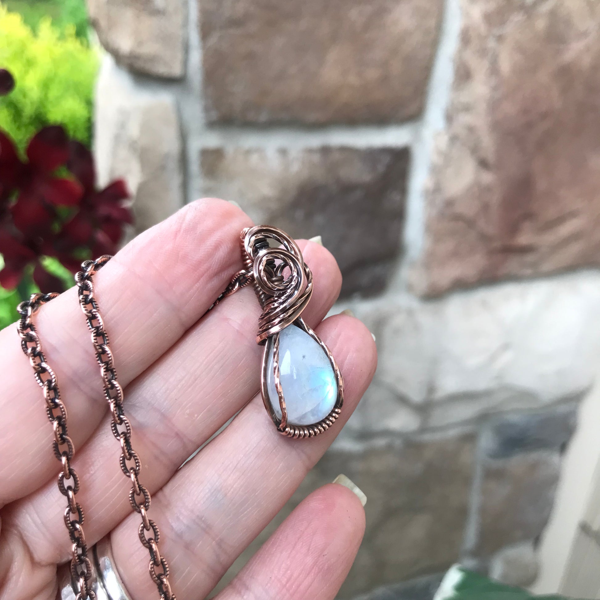 Moonstone Teardrop Copper Necklace