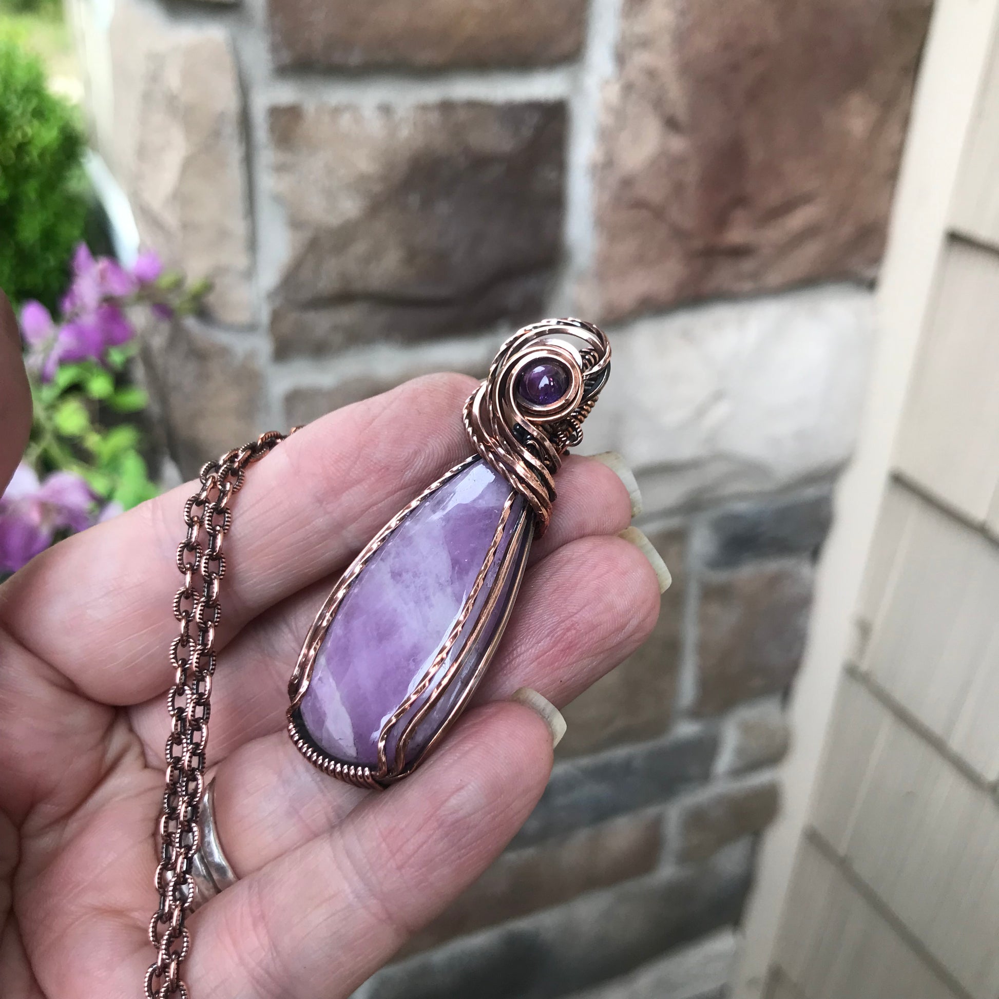 Kunzite & Amethyst Copper Pendant