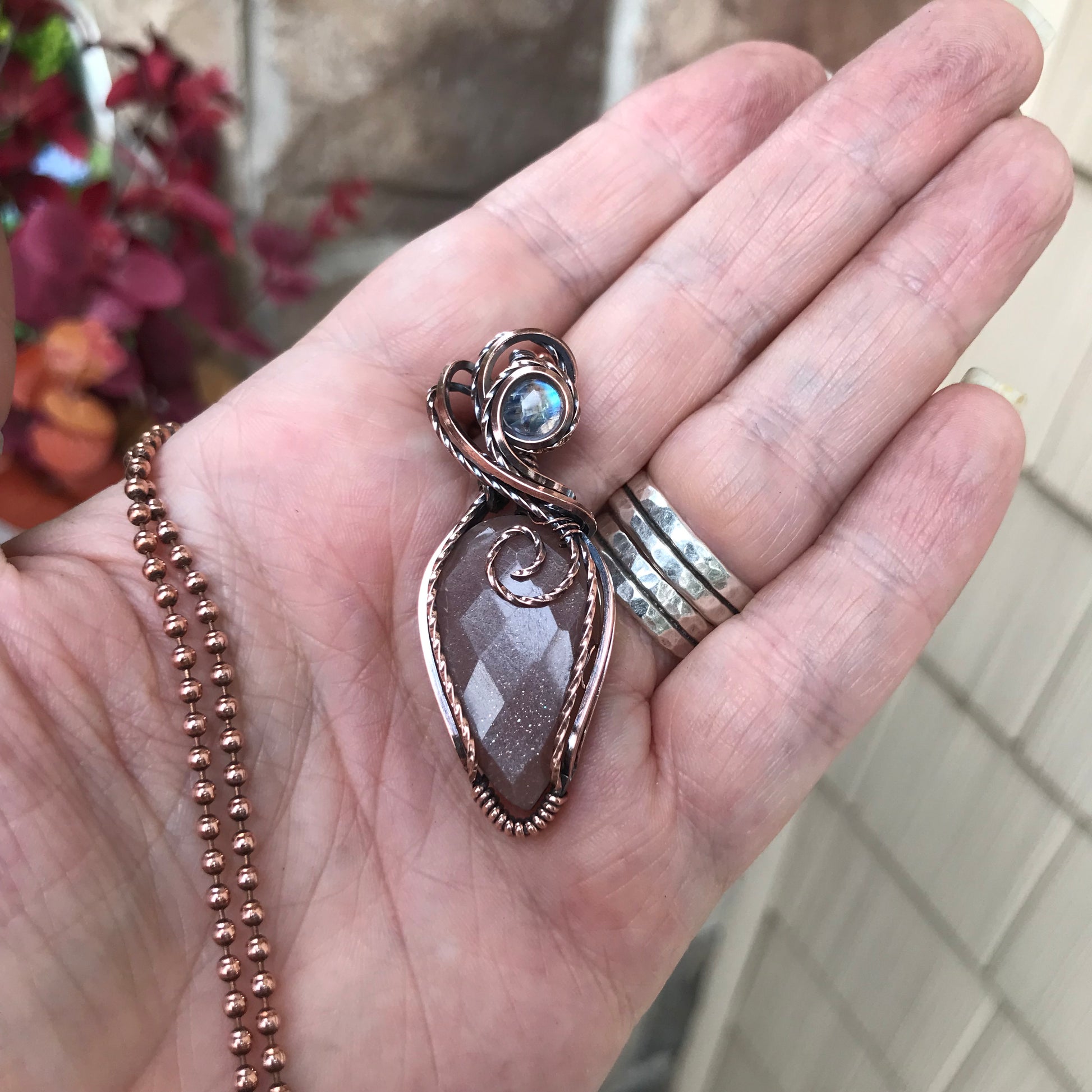 Peach Moonstone Copper Pendant