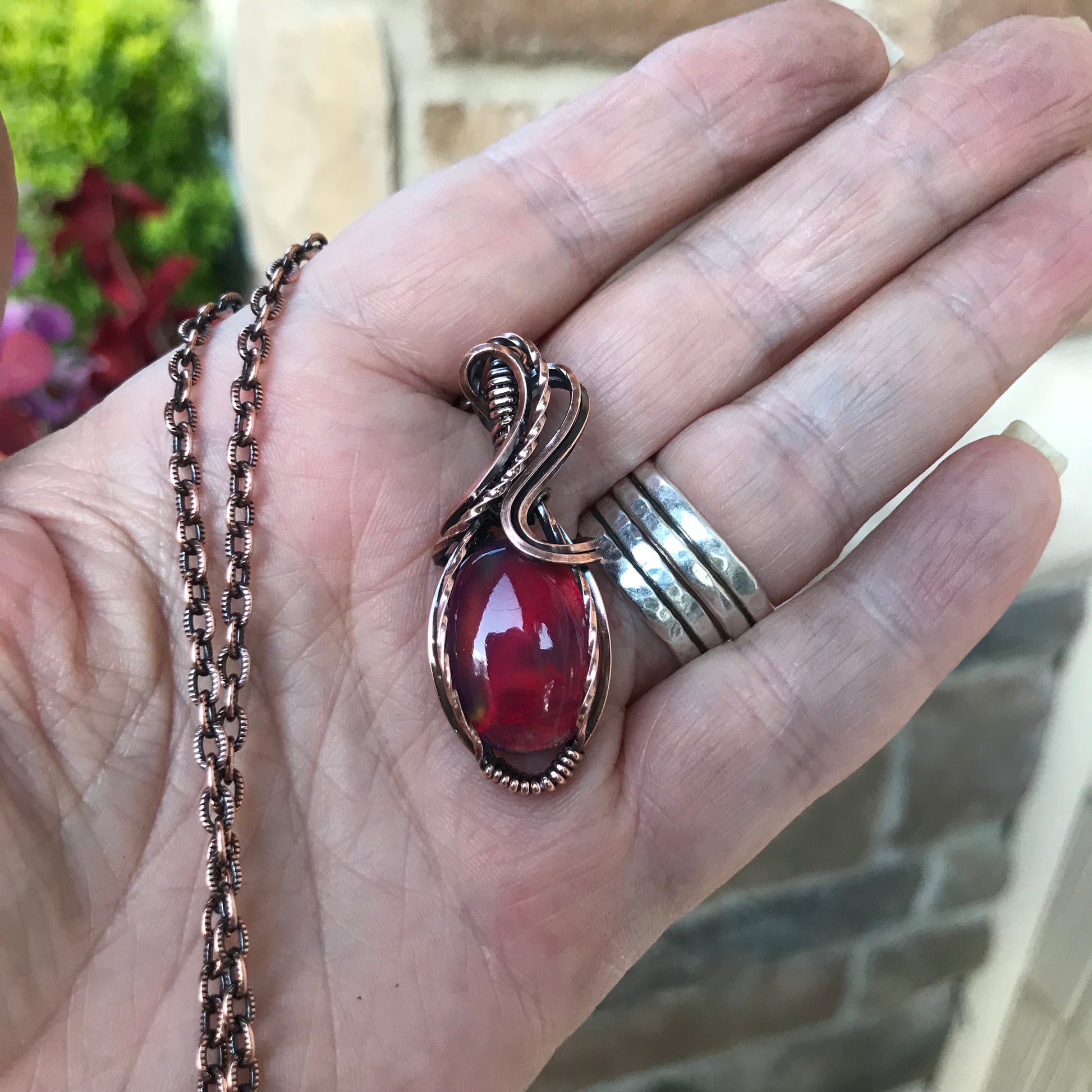 Aurora Opal Maroon Copper Necklace