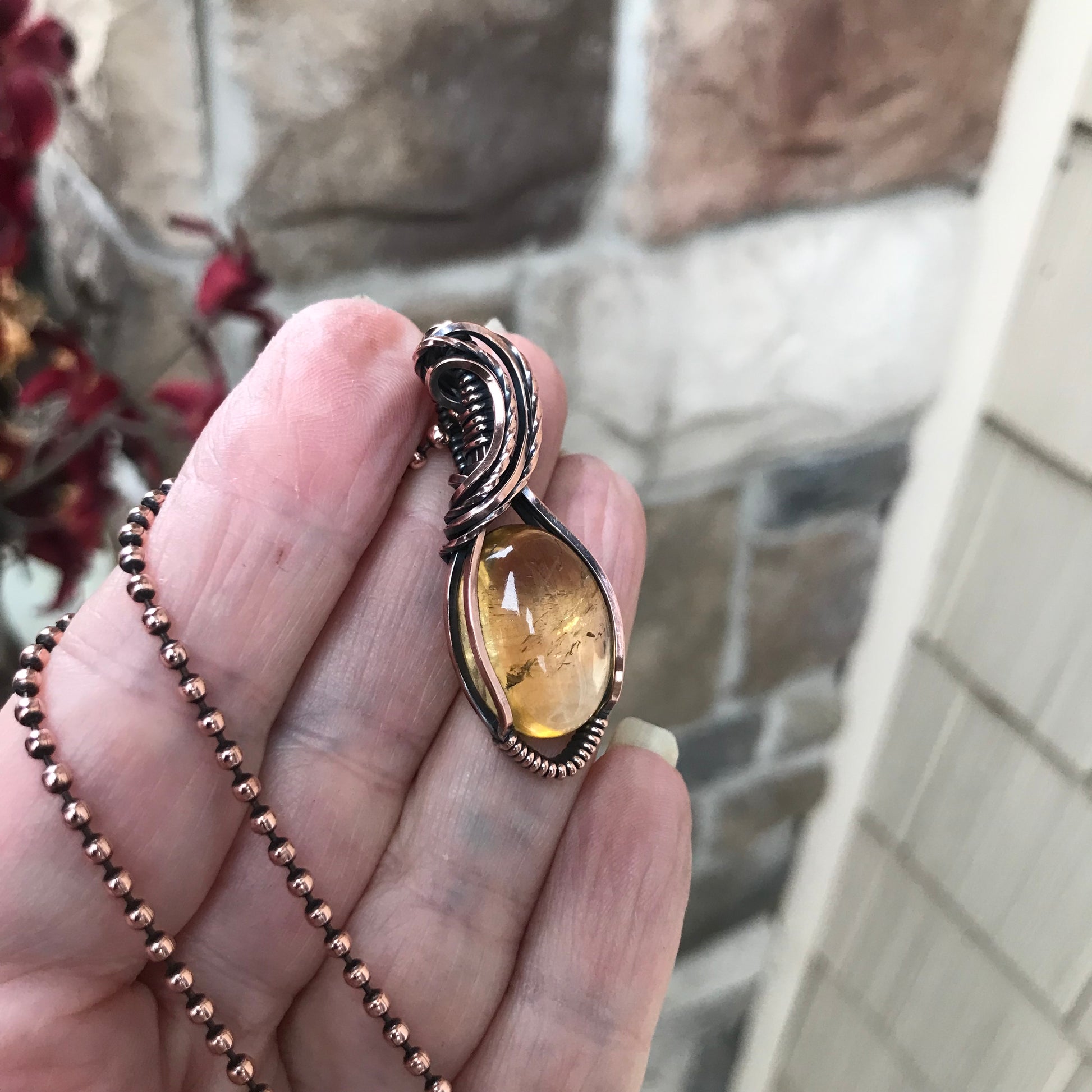 Citrine Small Oval Copper Pendant