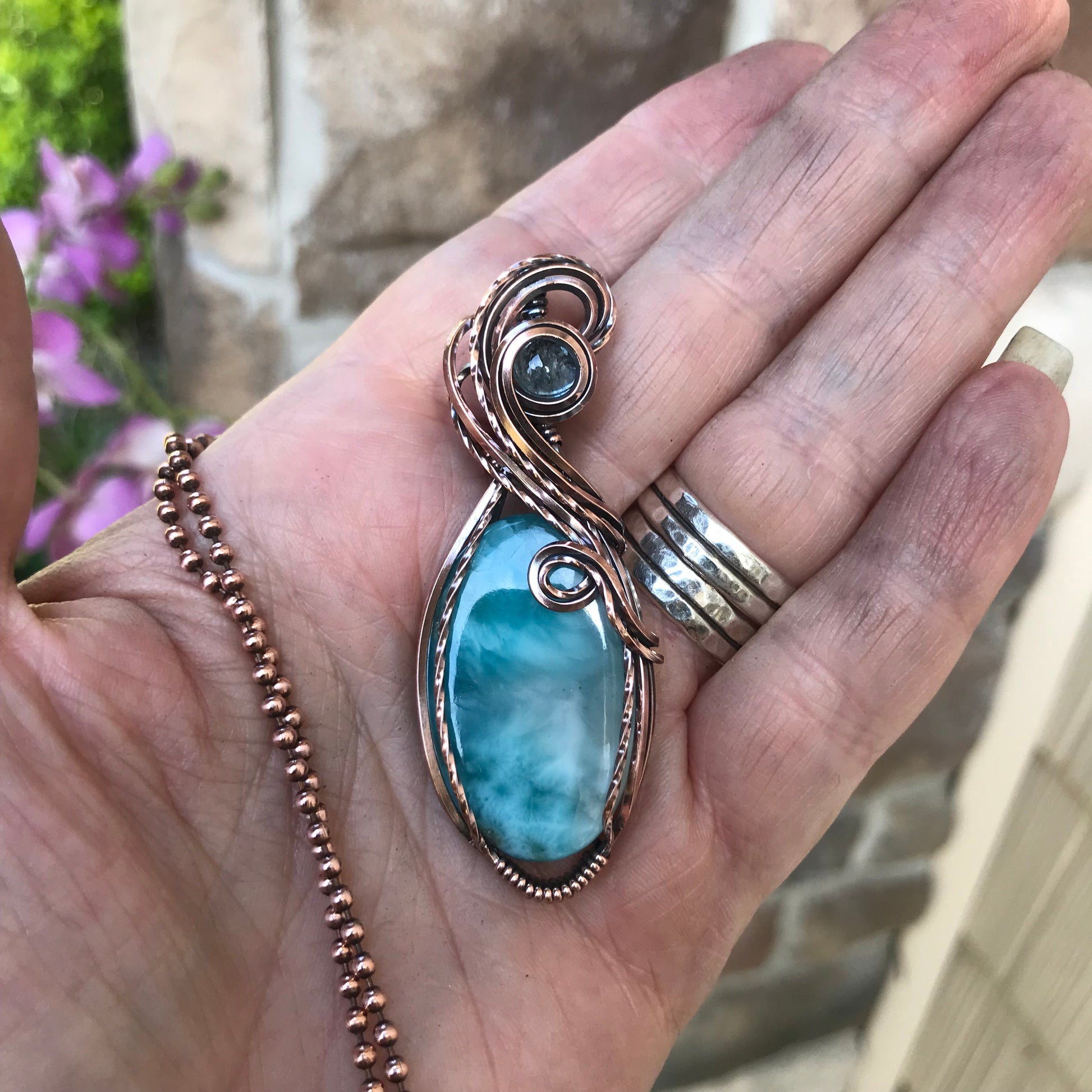 Larimar & Aquamarine Oval Copper Necklace