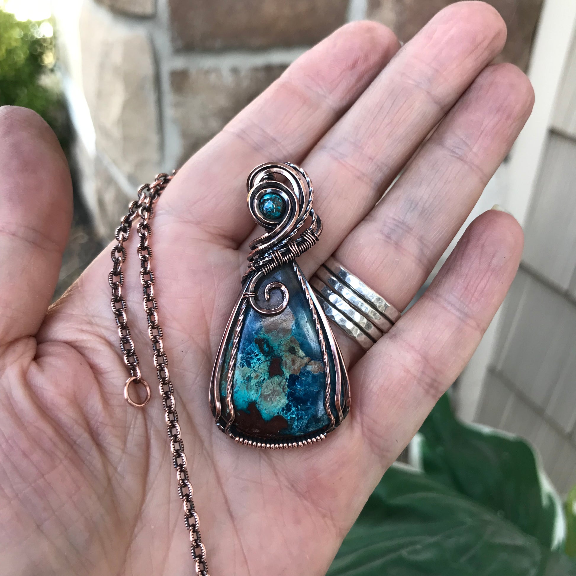 Shattuckite with Chrysocolla Accent Copper Necklace