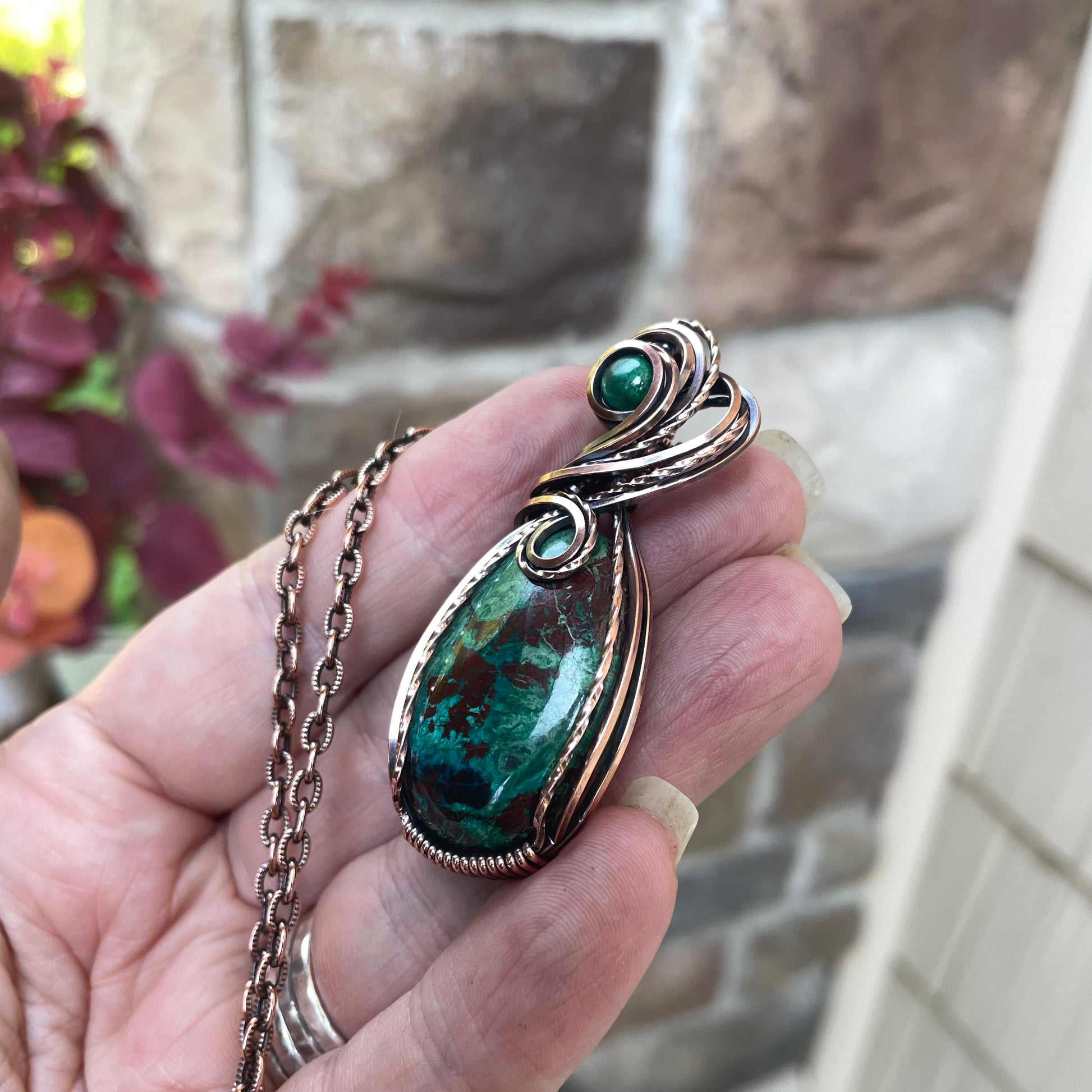 Shattuckite Copper Pendant with Malachite Accent