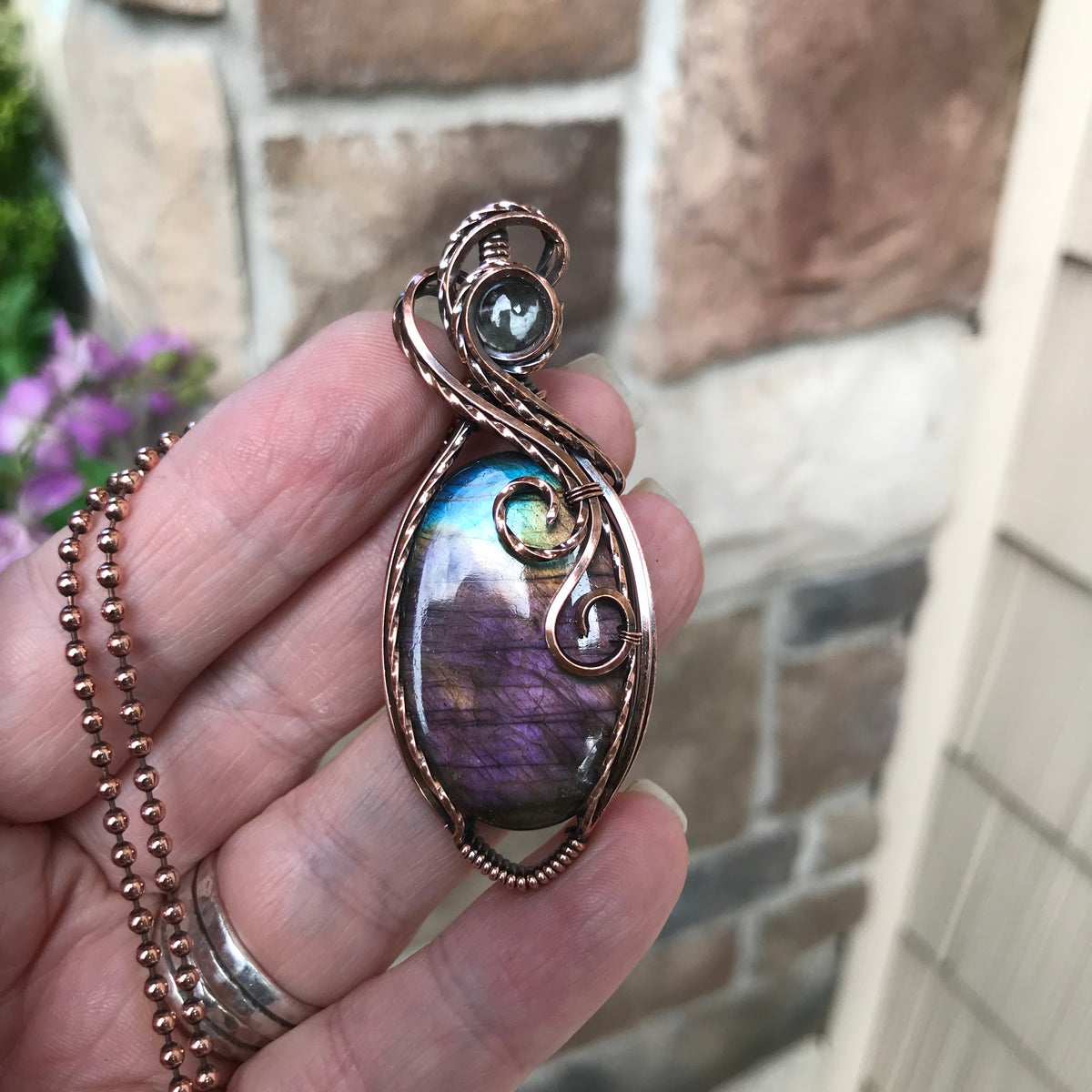 Purple Labradorite & Prasiolite Oval Copper Necklace