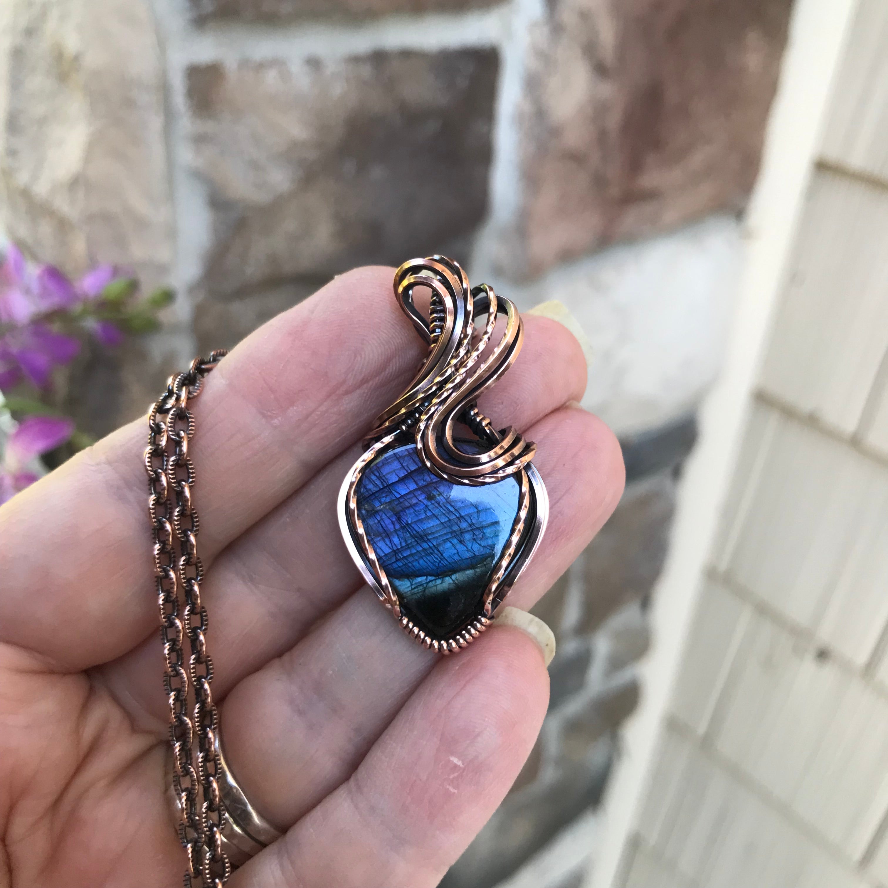 Indigo Purple Labradorite Copper Pendant
