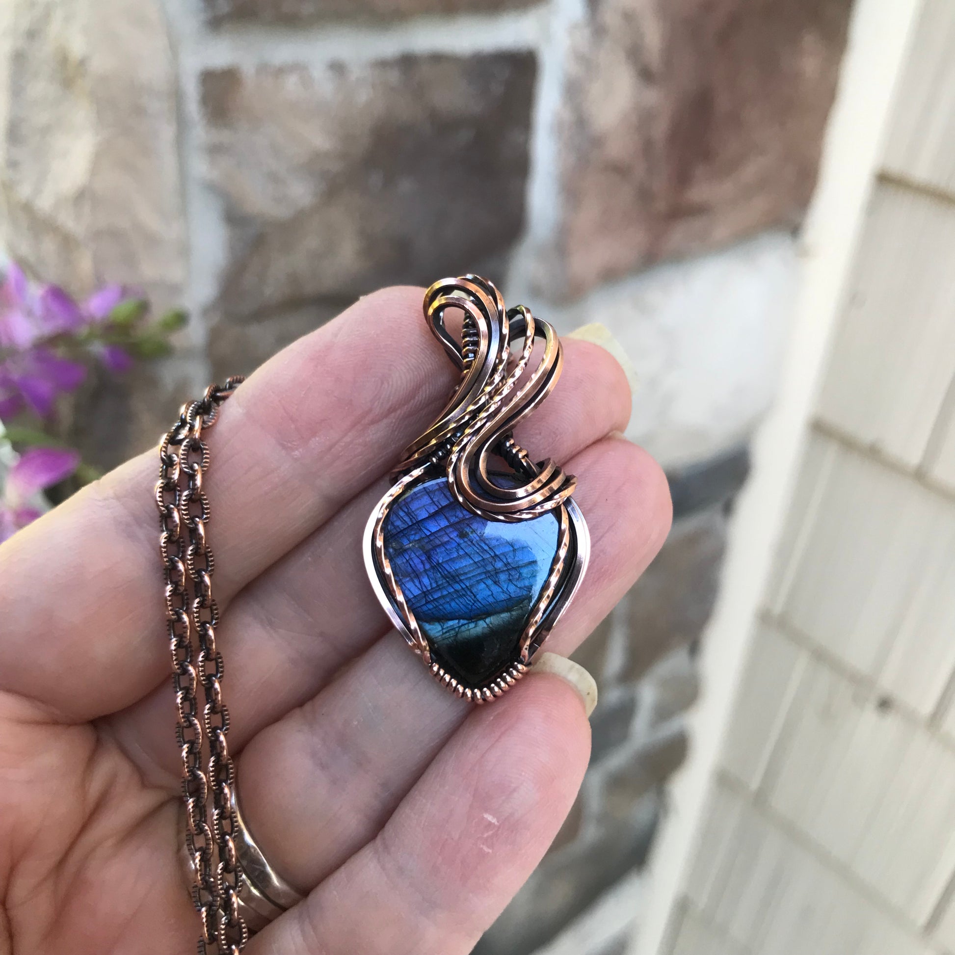 Indigo Purple Labradorite Copper Pendant