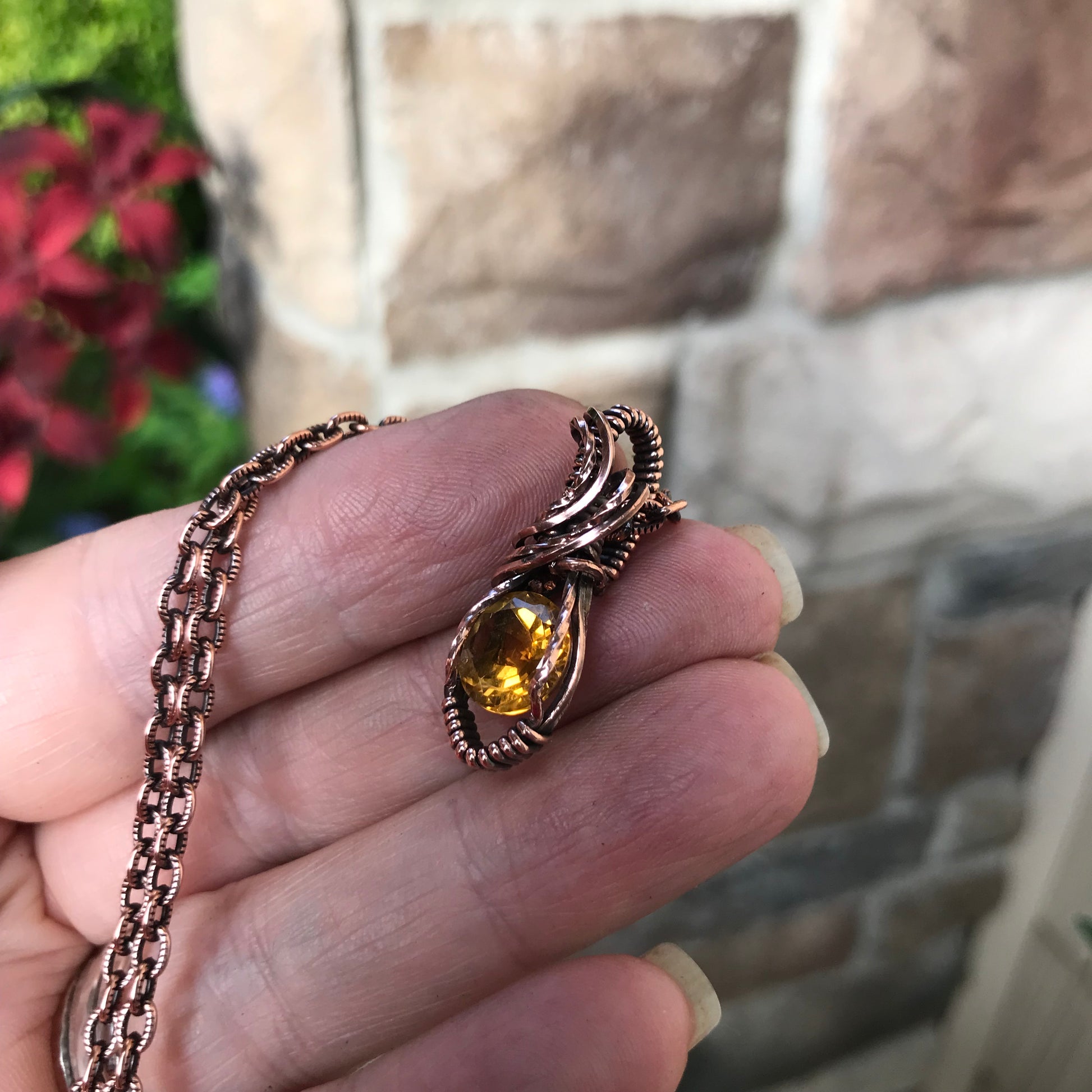 Faceted Citrine Teardrop Copper Pendant