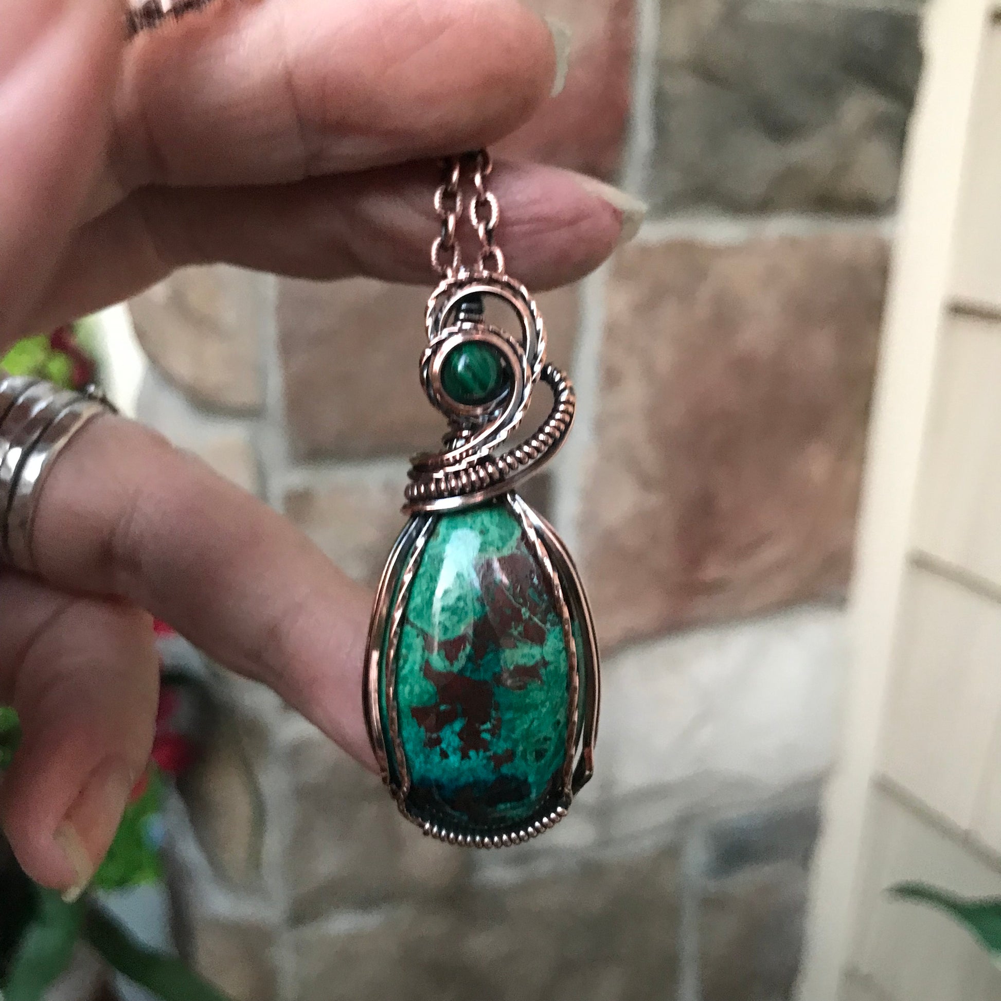 Shattuckite with Malachite Accent Copper Necklace