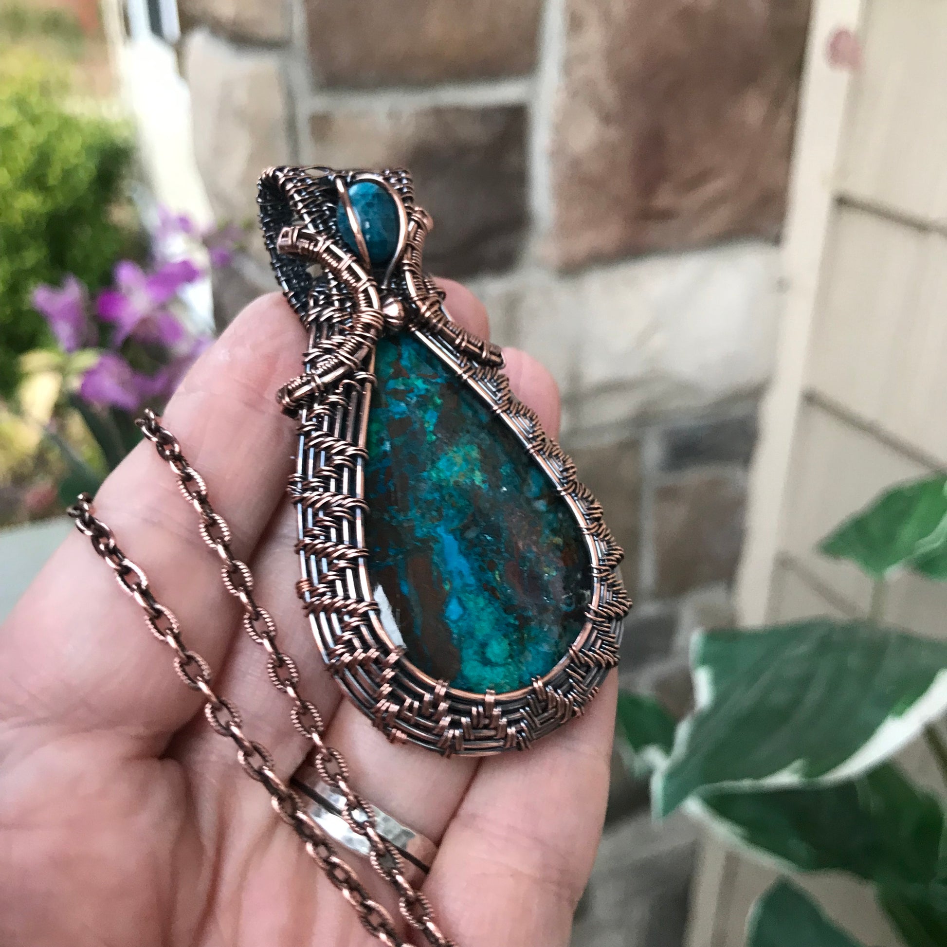 Chrysocolla & Apatite Copper Woven Necklace