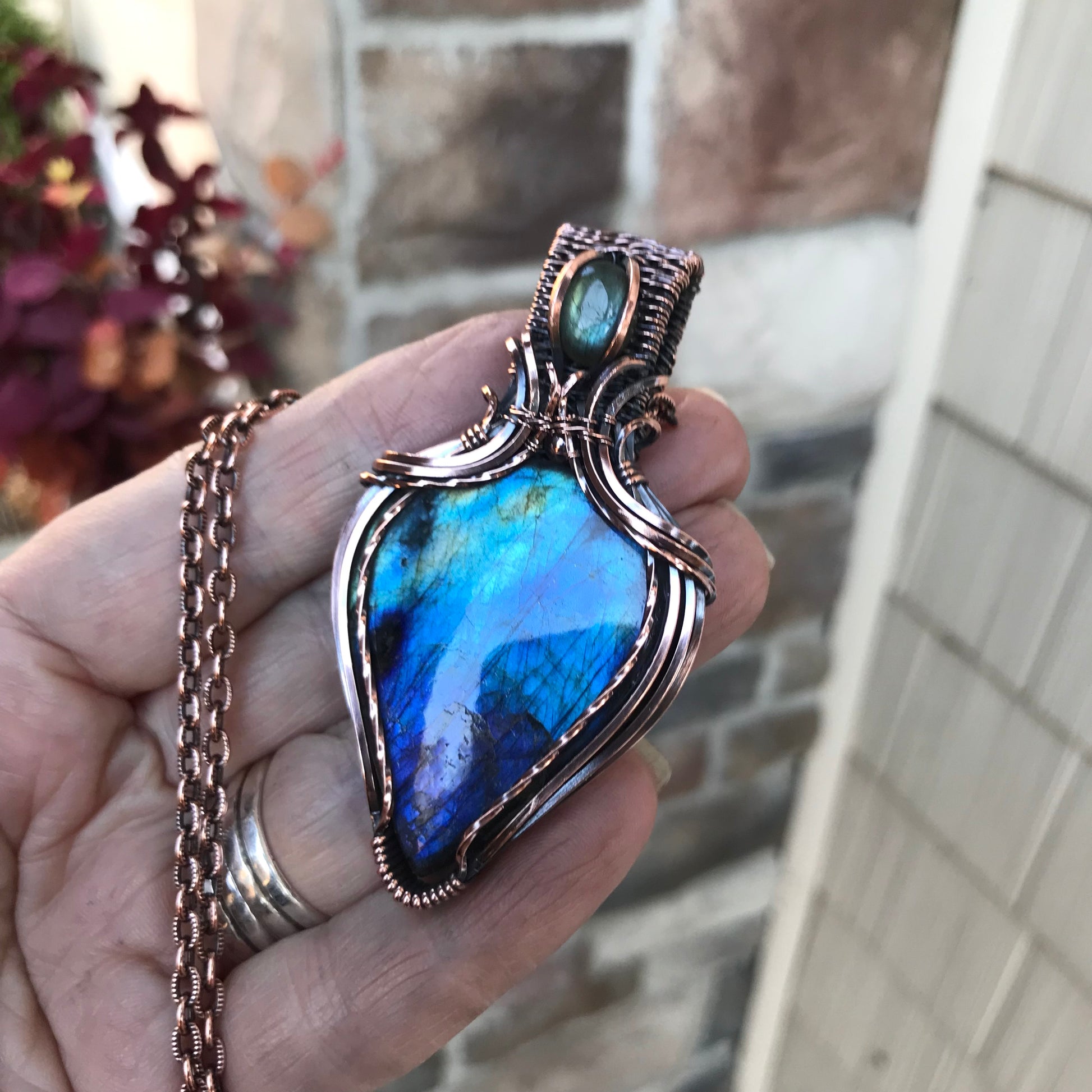 RESERVED - Blue Labradorite Copper Pendant with Weaving
