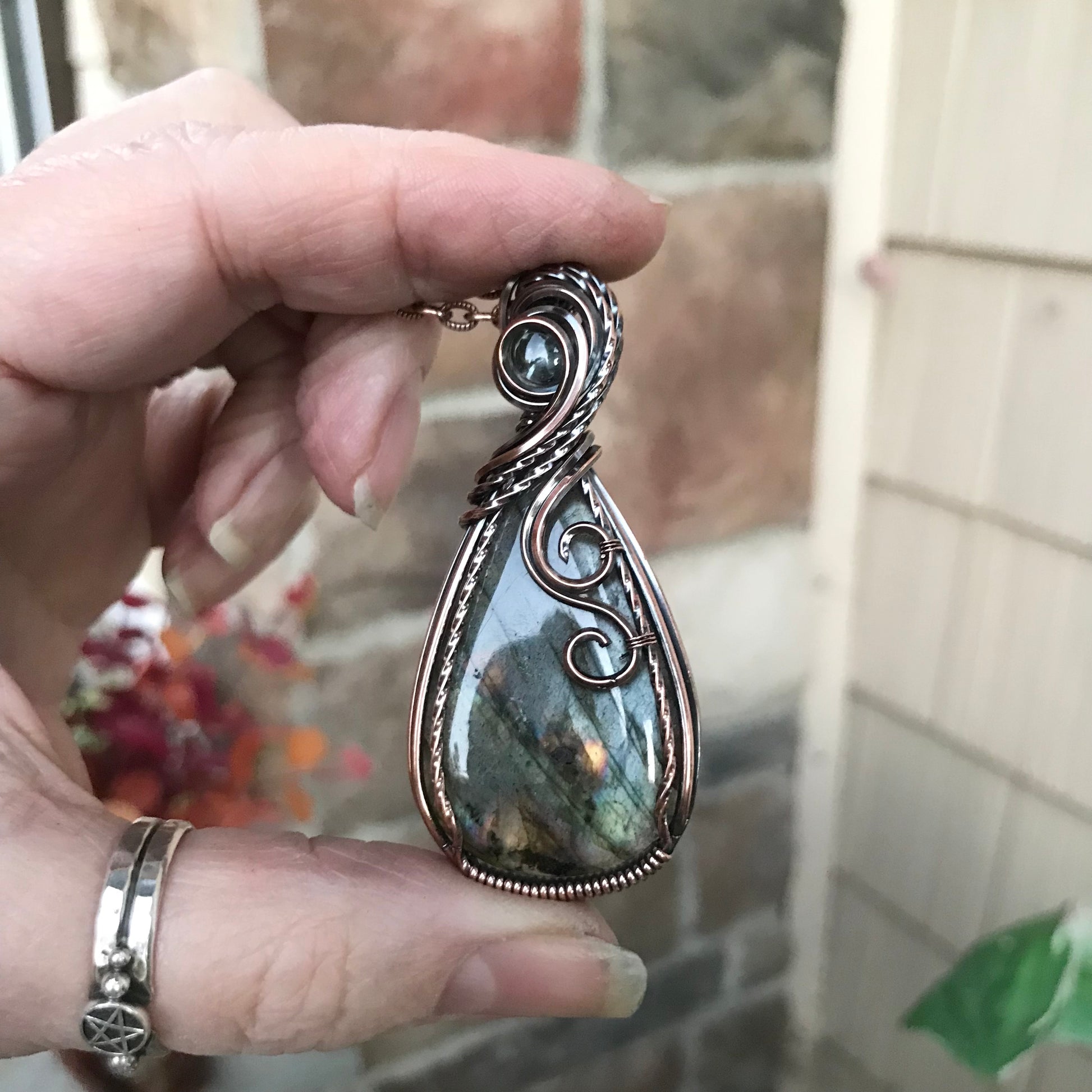 Sage Green Labradorite & Prasiolite Copper Pendant