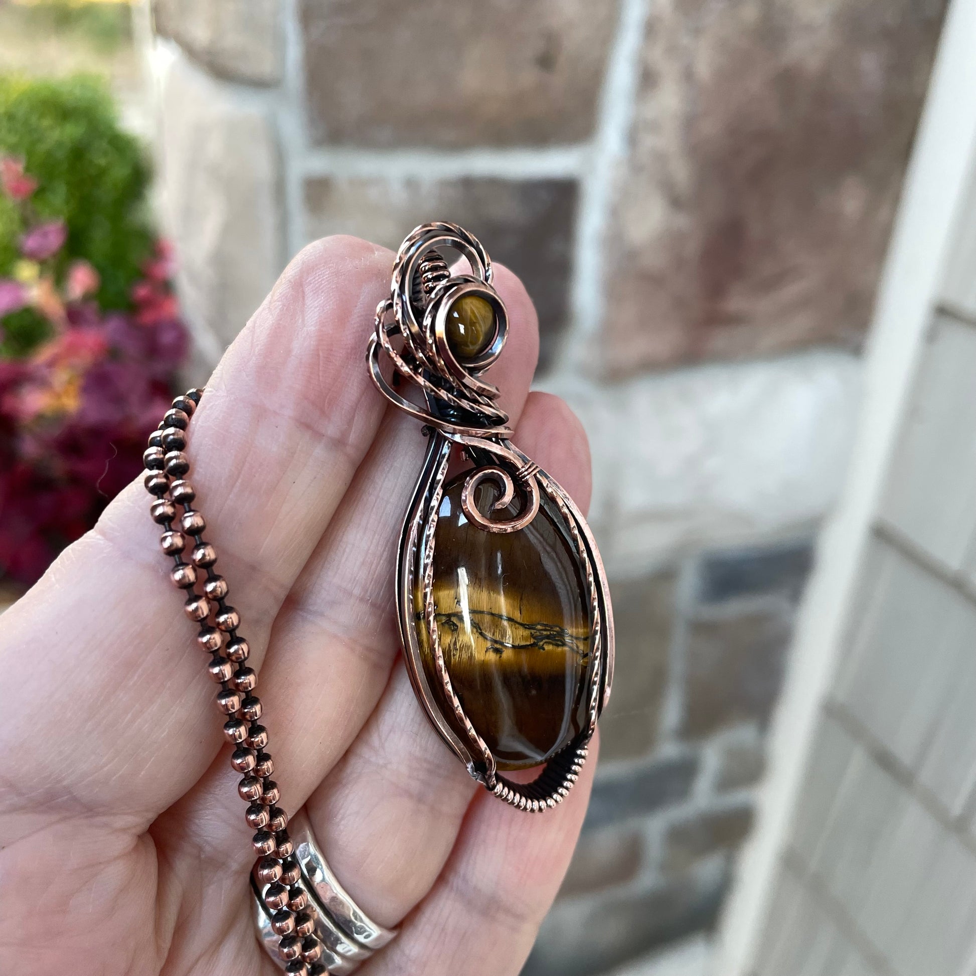 Tiger Eye Oval Copper Pendant