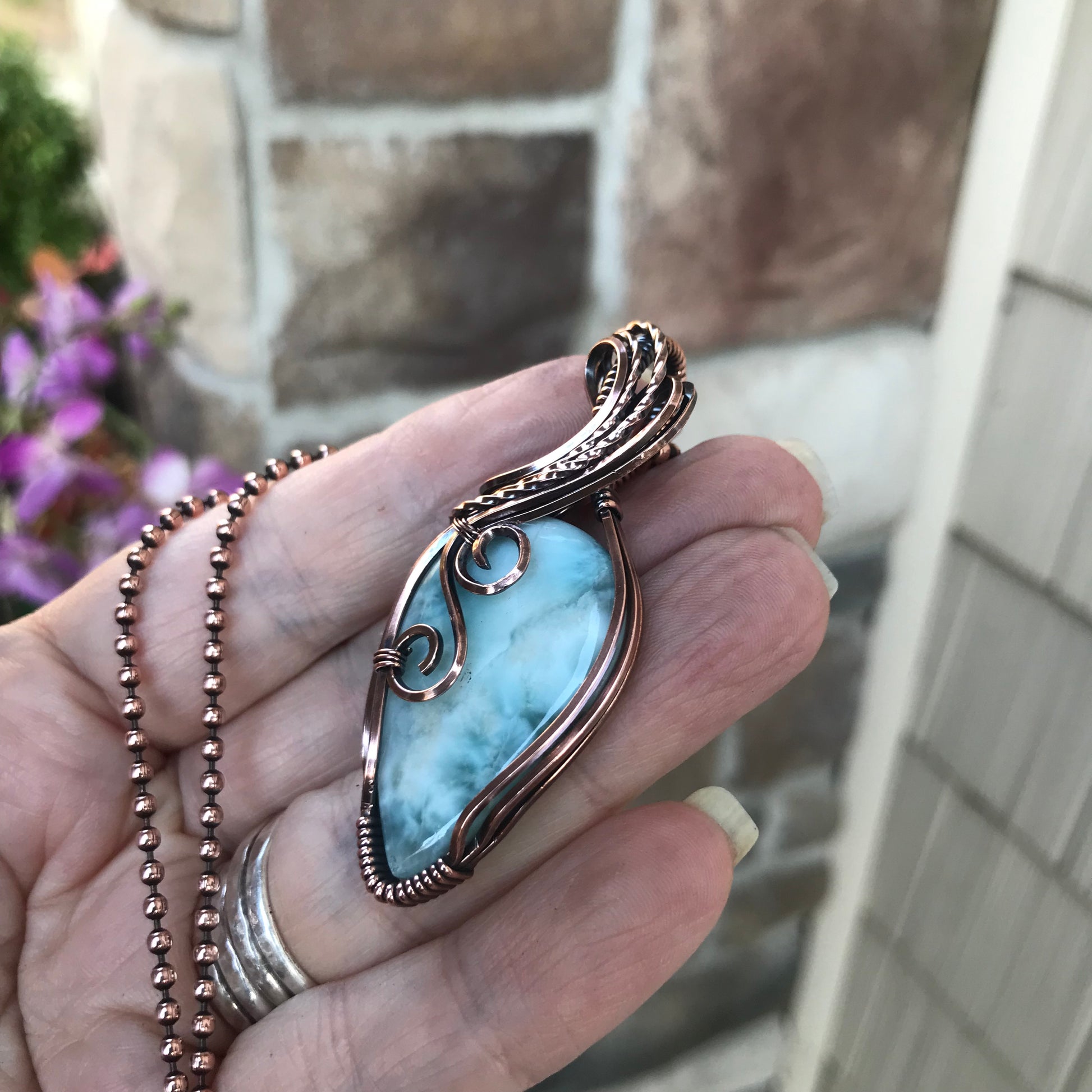 Larimar Copper Swirly Necklace