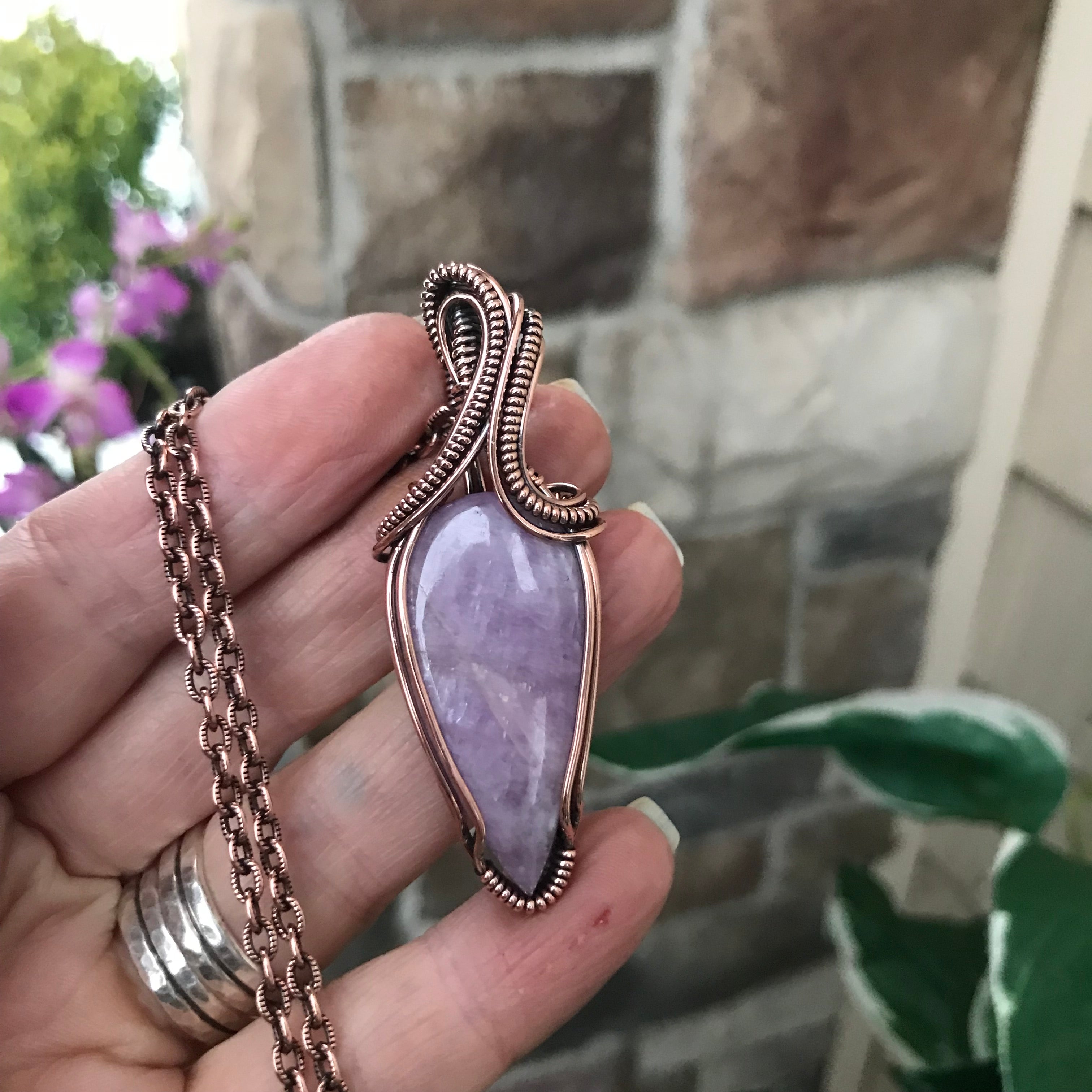 Kunzite Teardrop Copper Pendant