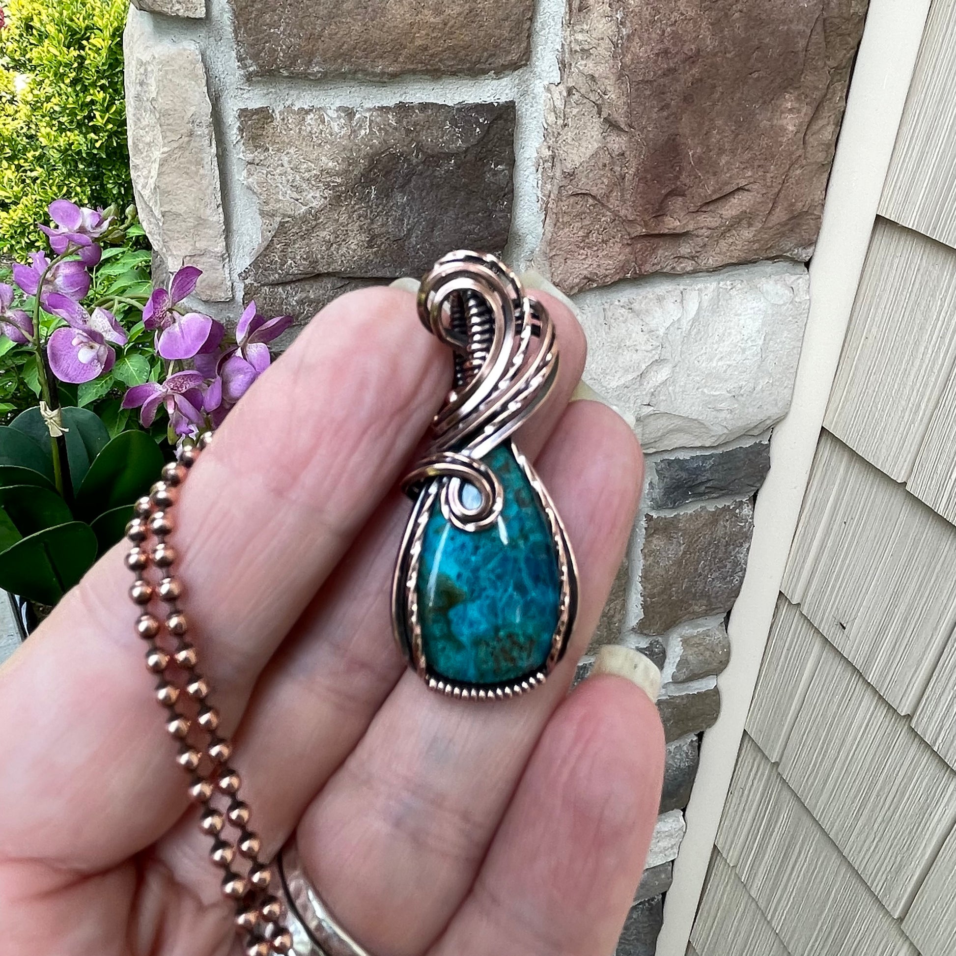 Chrysocolla Teardrop Copper Pendant