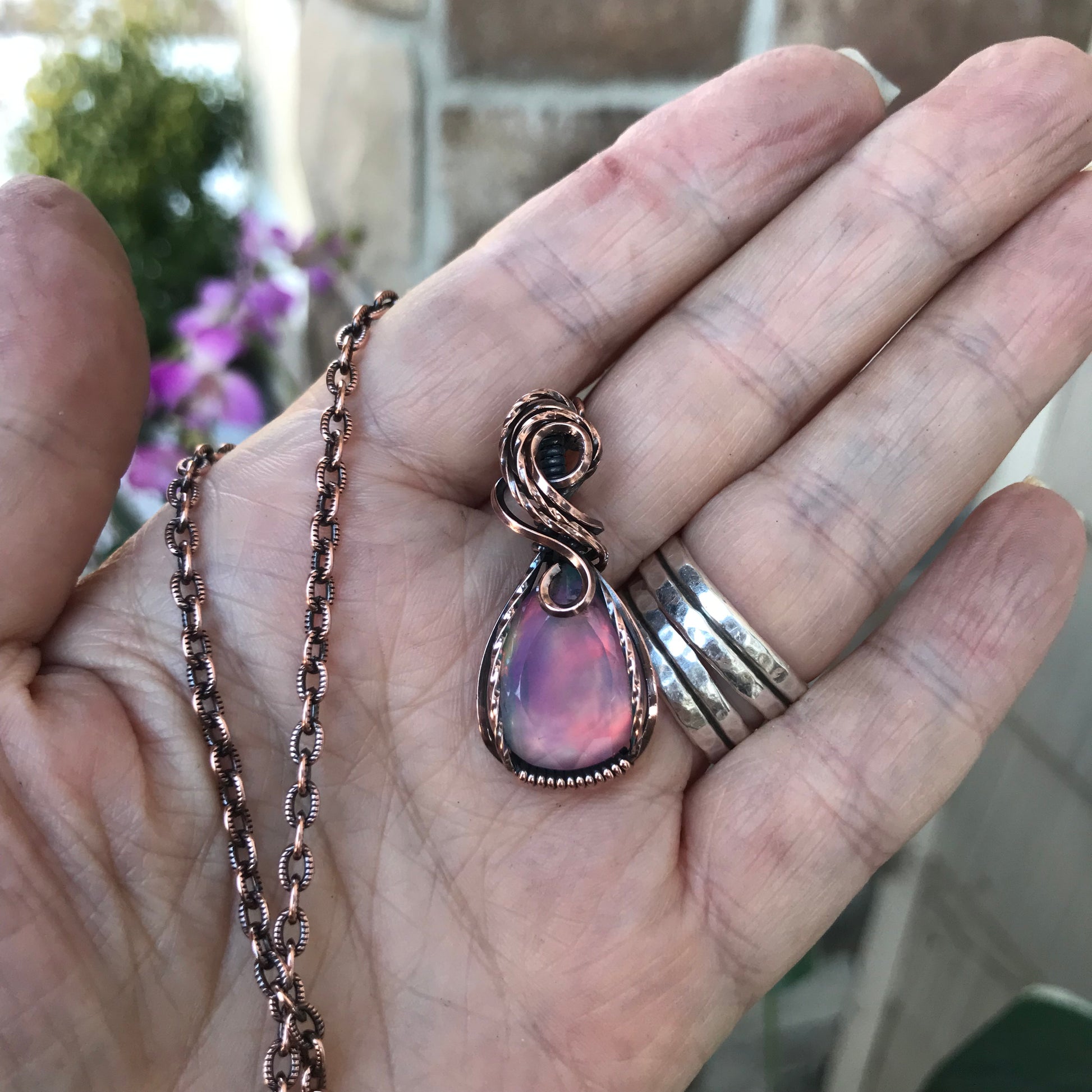 Aurora Opal Rainbow Pastel Copper Necklace