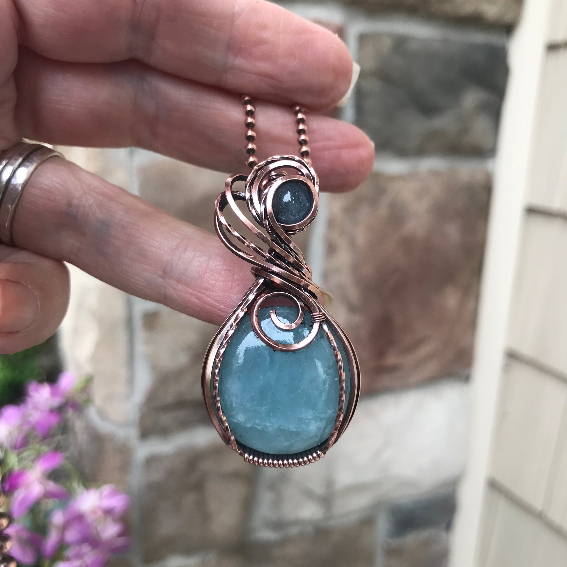Aquamarine Swirly Copper Pendant
