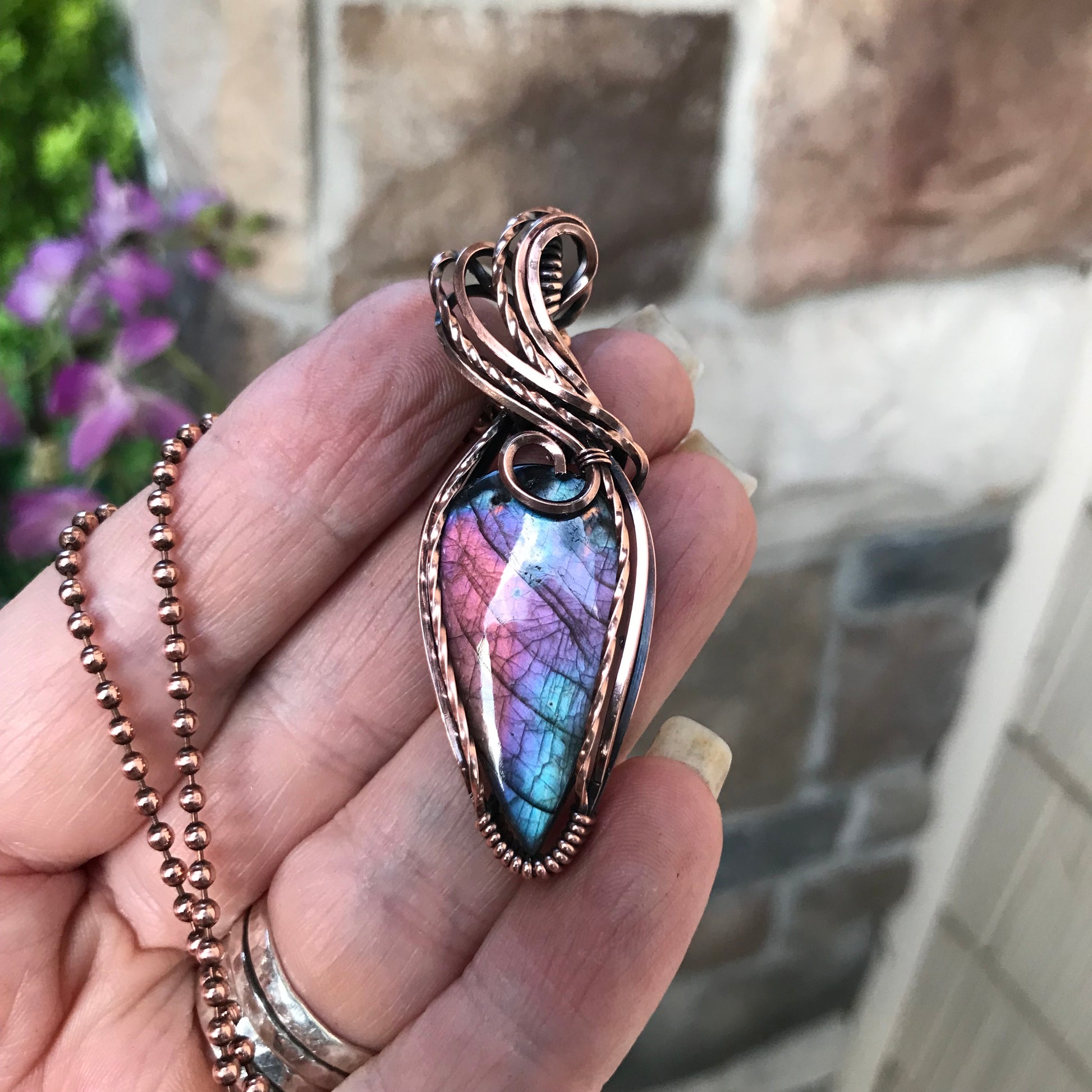 Blue Pink Purple Labradorite Copper Necklace