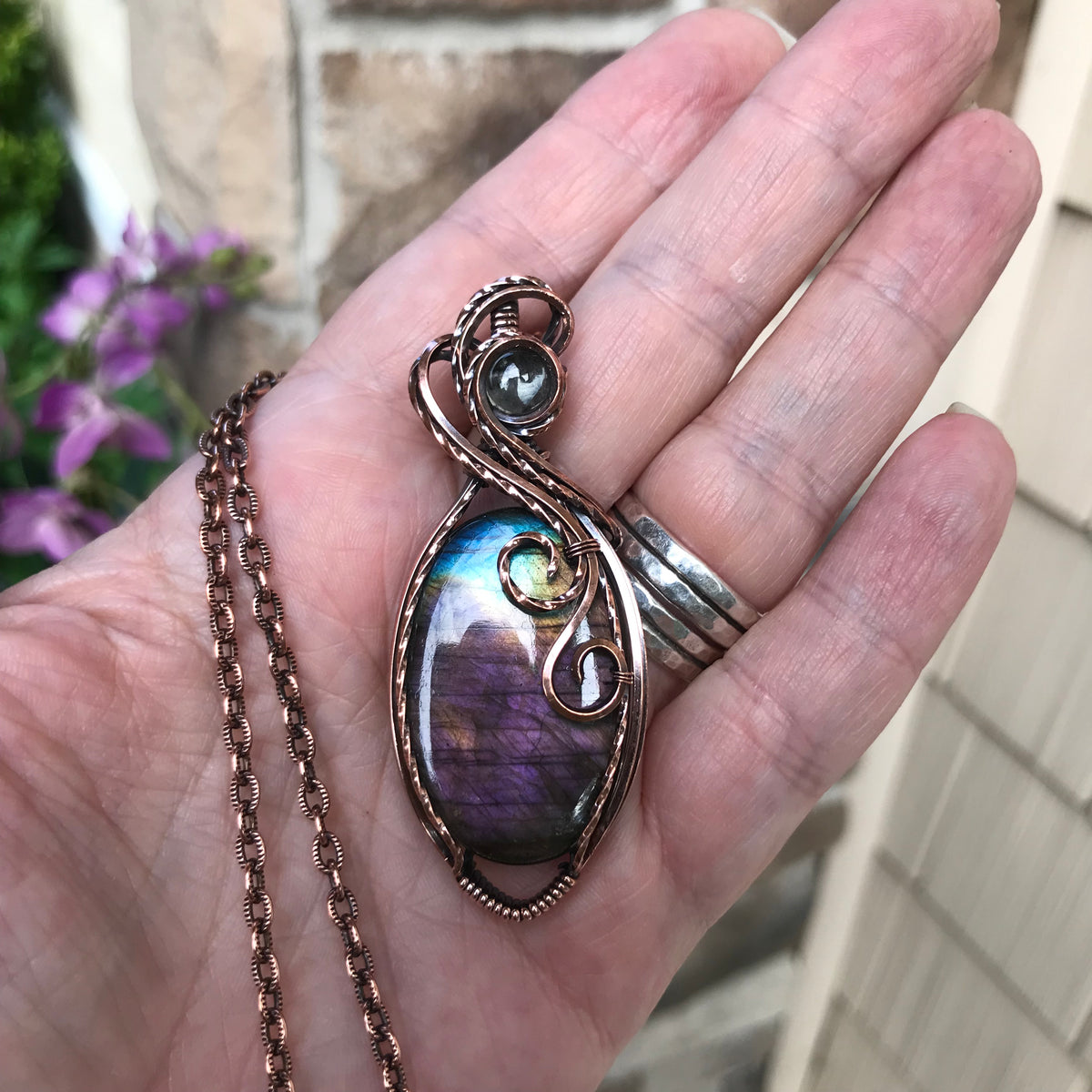 Purple Labradorite & Prasiolite Oval Copper Necklace