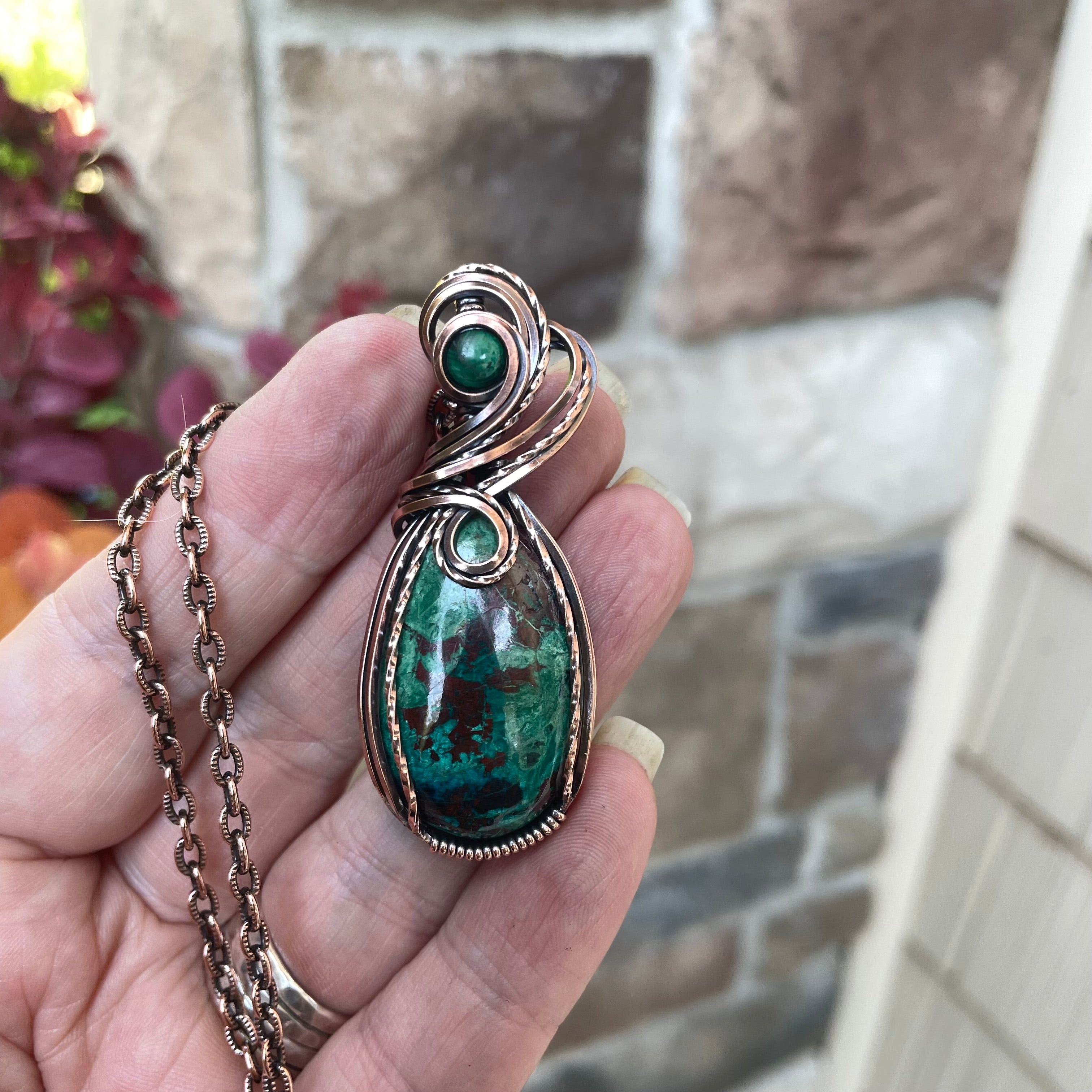Shattuckite Copper Pendant with Malachite Accent