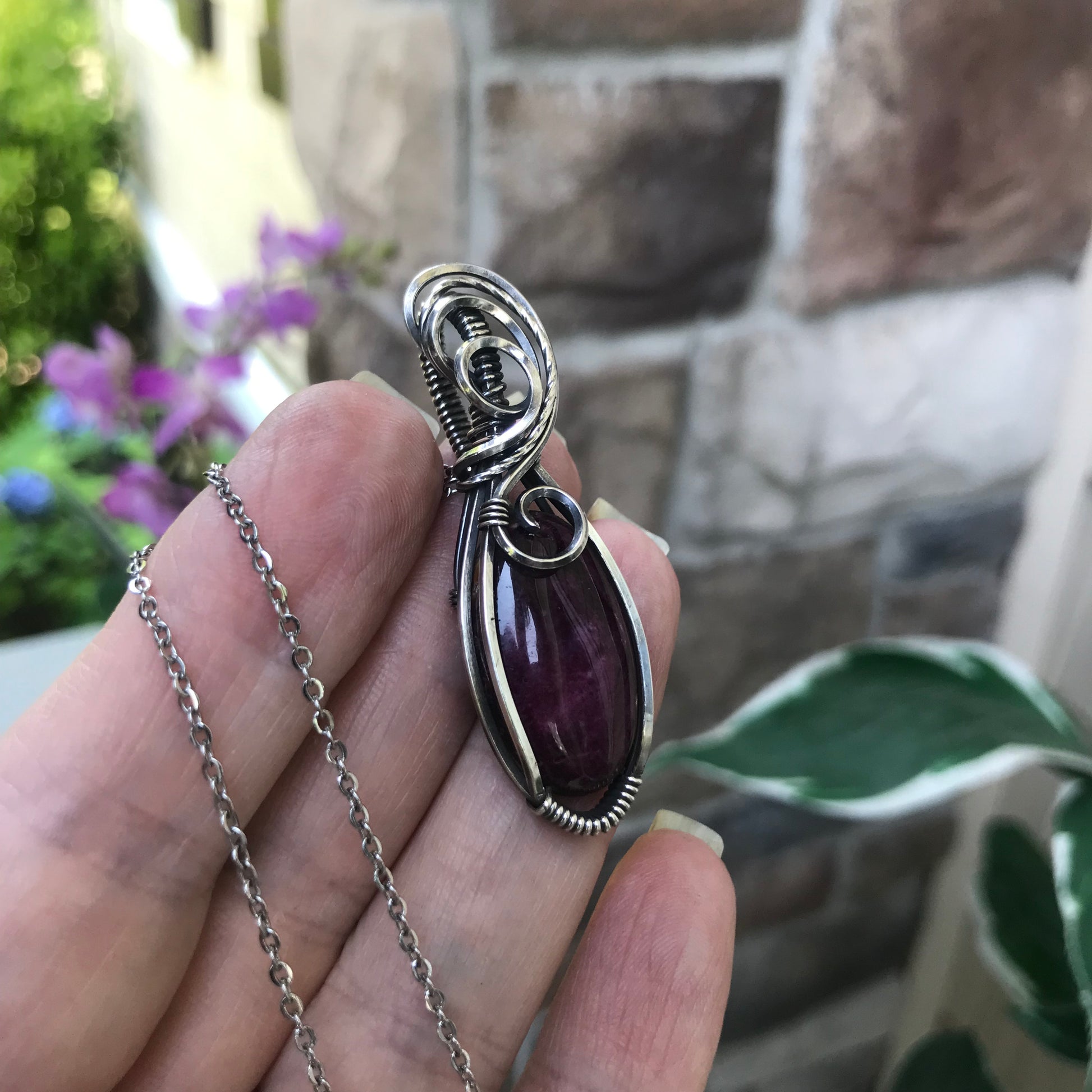Purple Spiny Oyster Sterling Silver Pendant